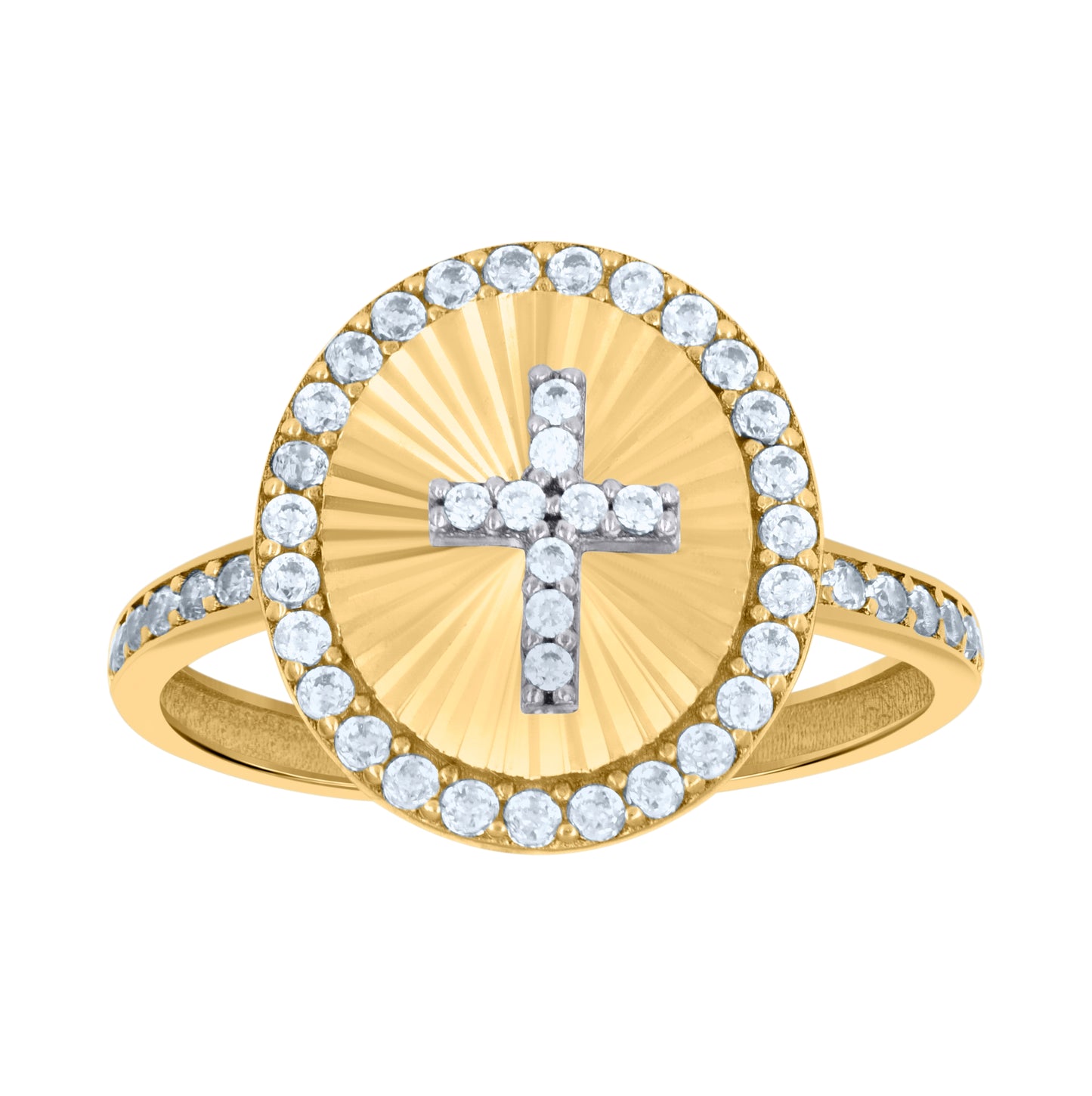 10K Two-Tone Gold Womens Cubic-Zirconia Cross Religious Ring