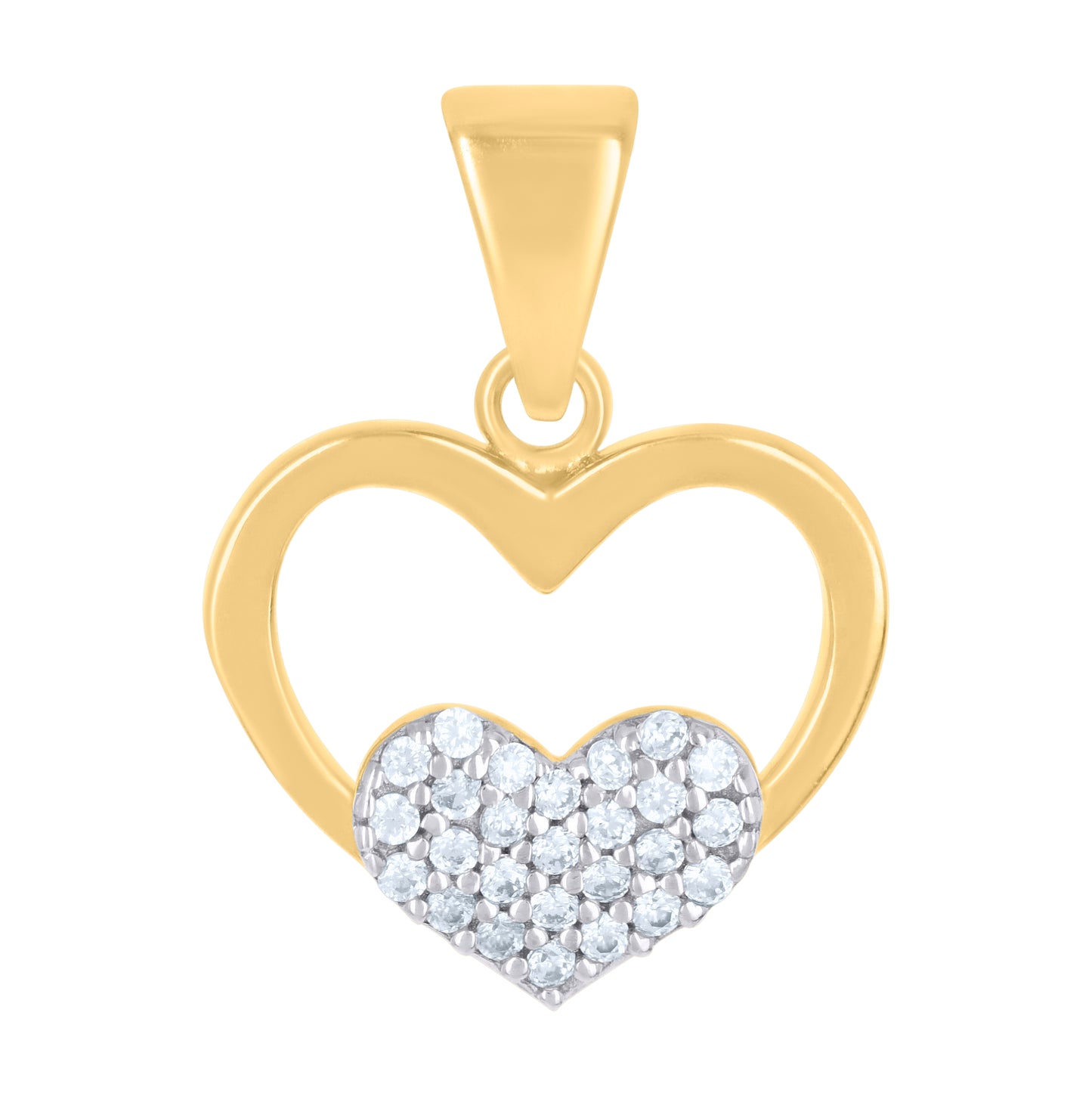10K Two-tone Gold Womens Cubic-Zirconia Heart Charm Pendant