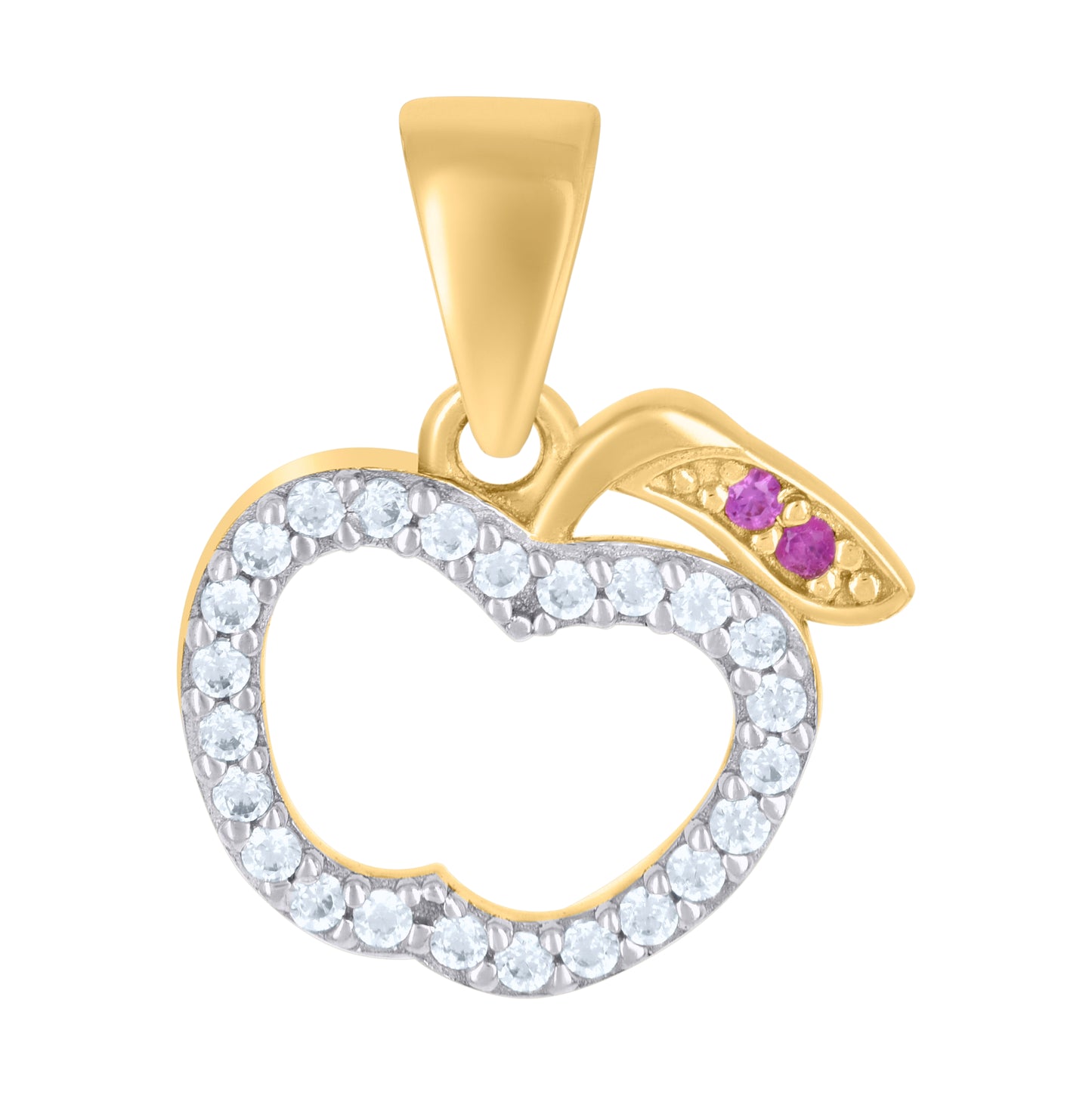 10K Two-tone Gold Womens Pink White Cubic-Zirconia Apple Food Fashion Charm Pendant