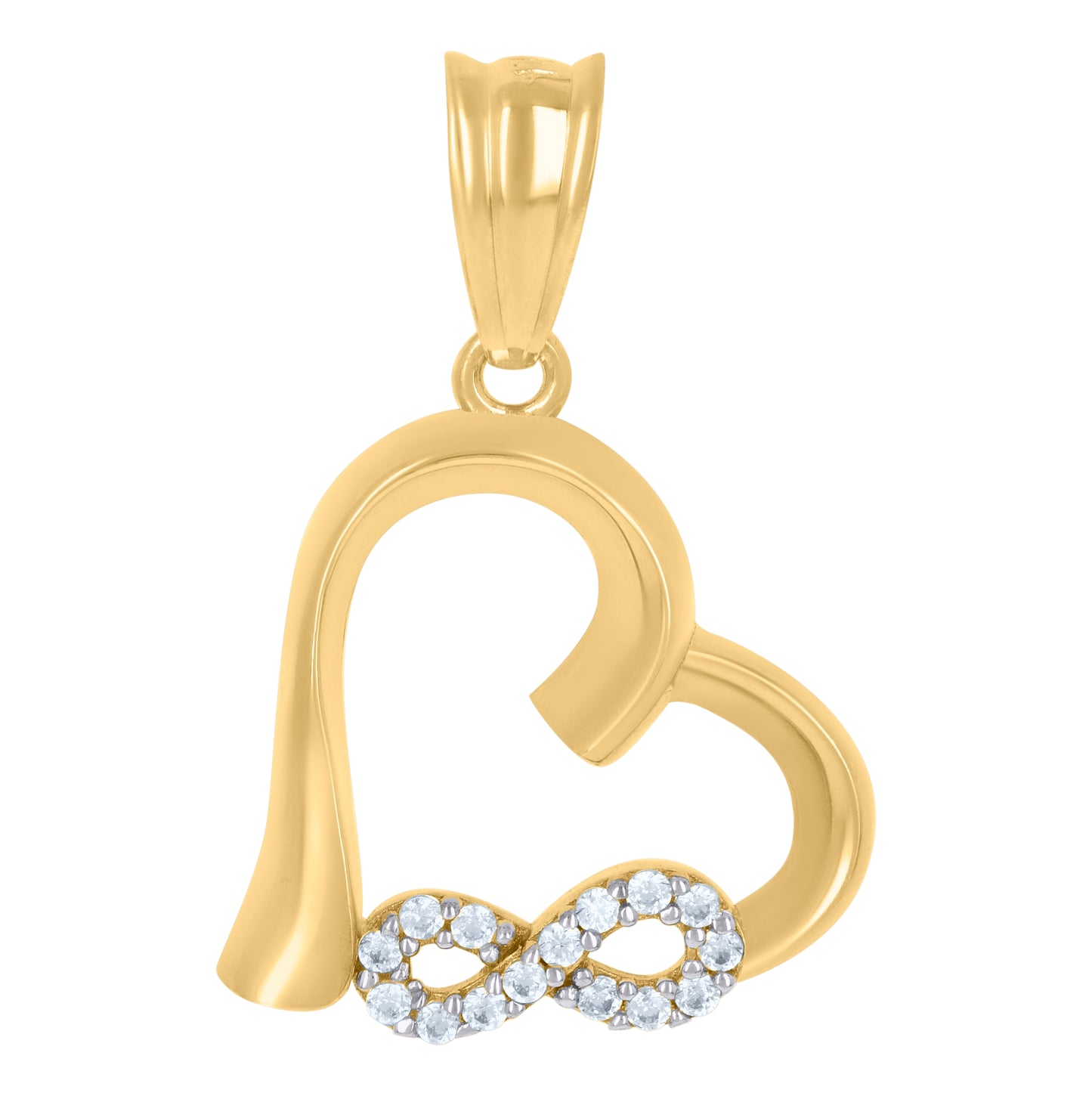 10K Two-tone Gold Womens Cubic-Zirconia Infinity Heart Charm Pendant