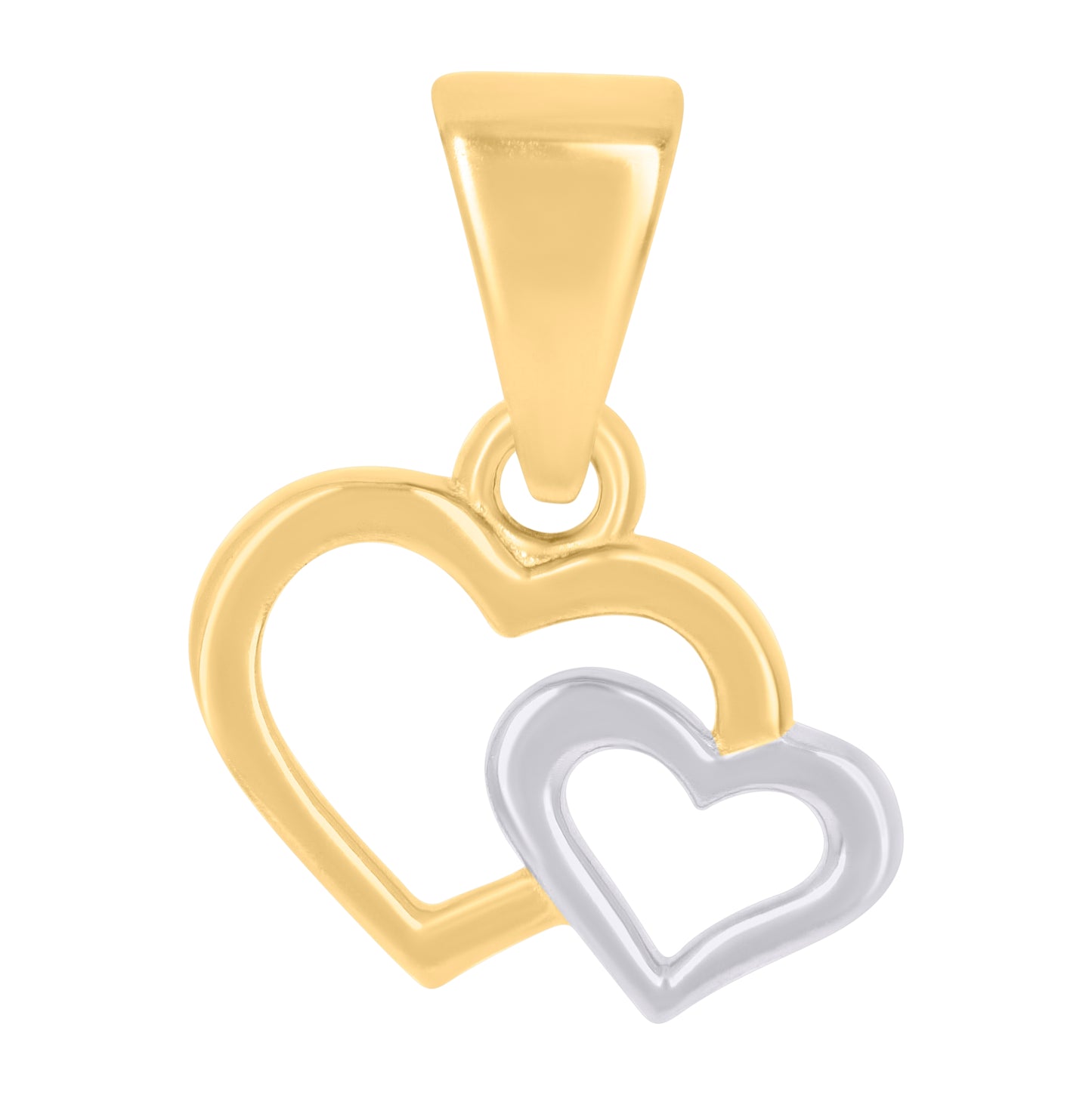 10K Two-tone Gold Womens Double Heart Charm Pendant