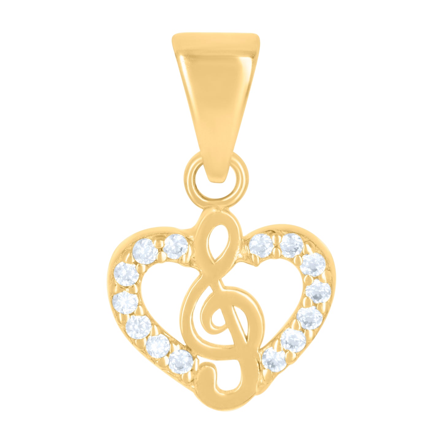 10K Yellow Gold Womens Cubic-Zirconia Treble Clef Heart Charm Pendant