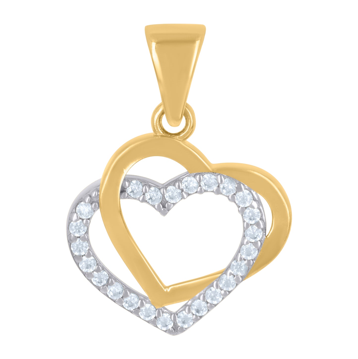 10K Two-Tone Gold Womens Cubic-Zirconia Double Heart Charm Pendant
