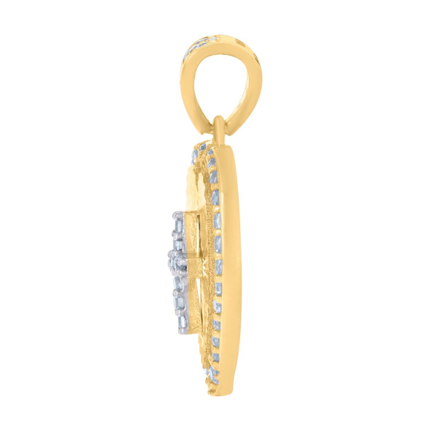 10K Two-tone Gold Womens Cubic-Zirconia Heart Cross Religious Charm Pendant