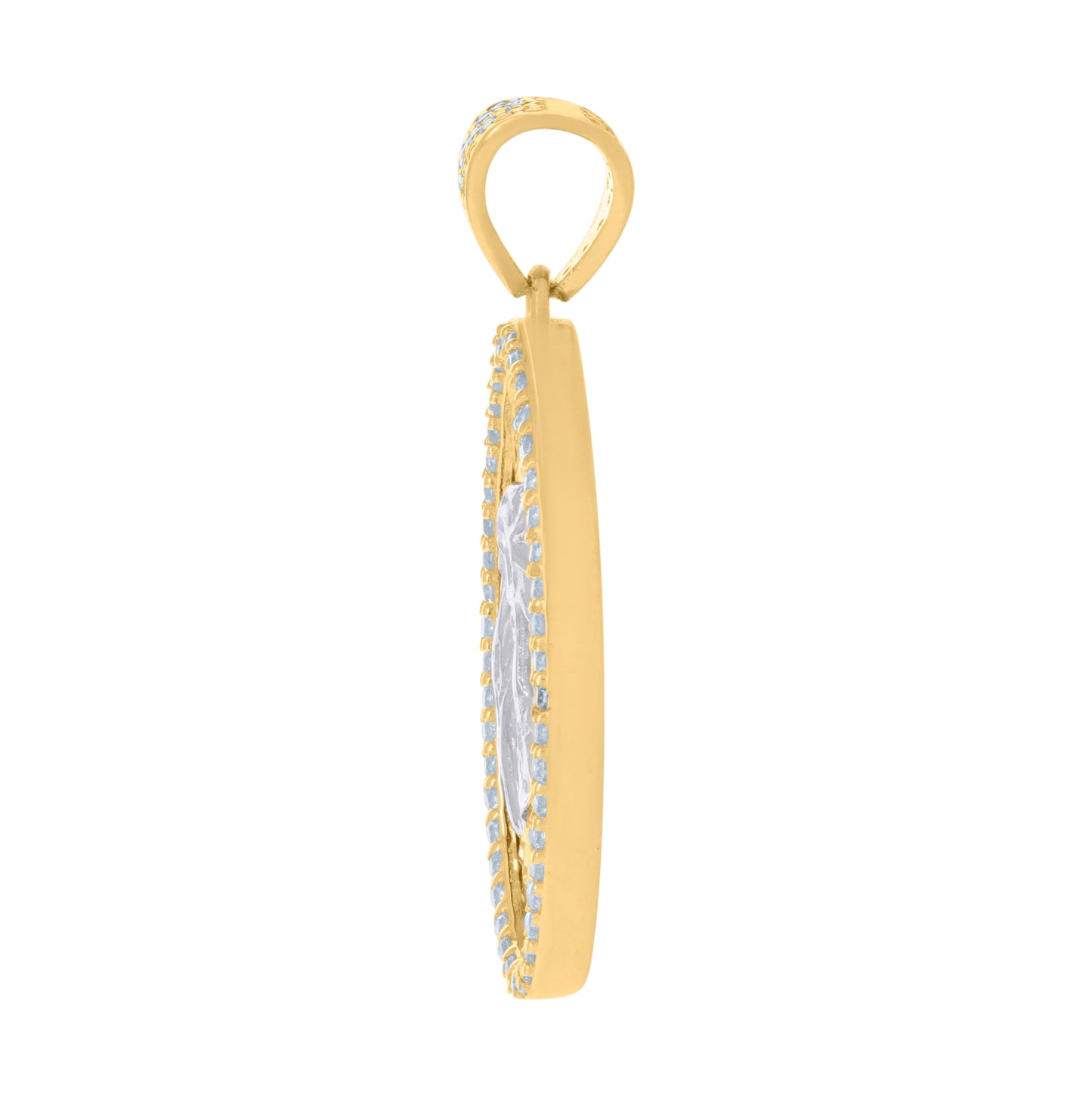 10K Two-tone Gold Mens Cubic-Zirconia Oval Medallion Jesus Religious Charm Pendant