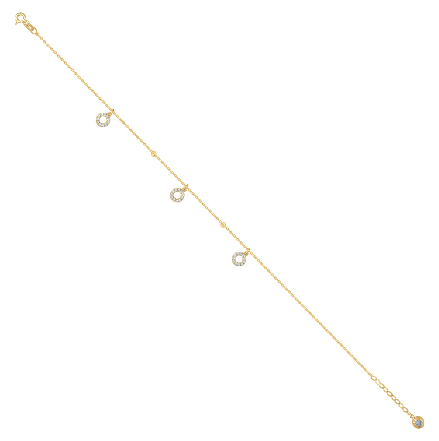 10K Yellow Gold Womens Cubic-Zirconia Beaded Fashion Charm 10" Anklet