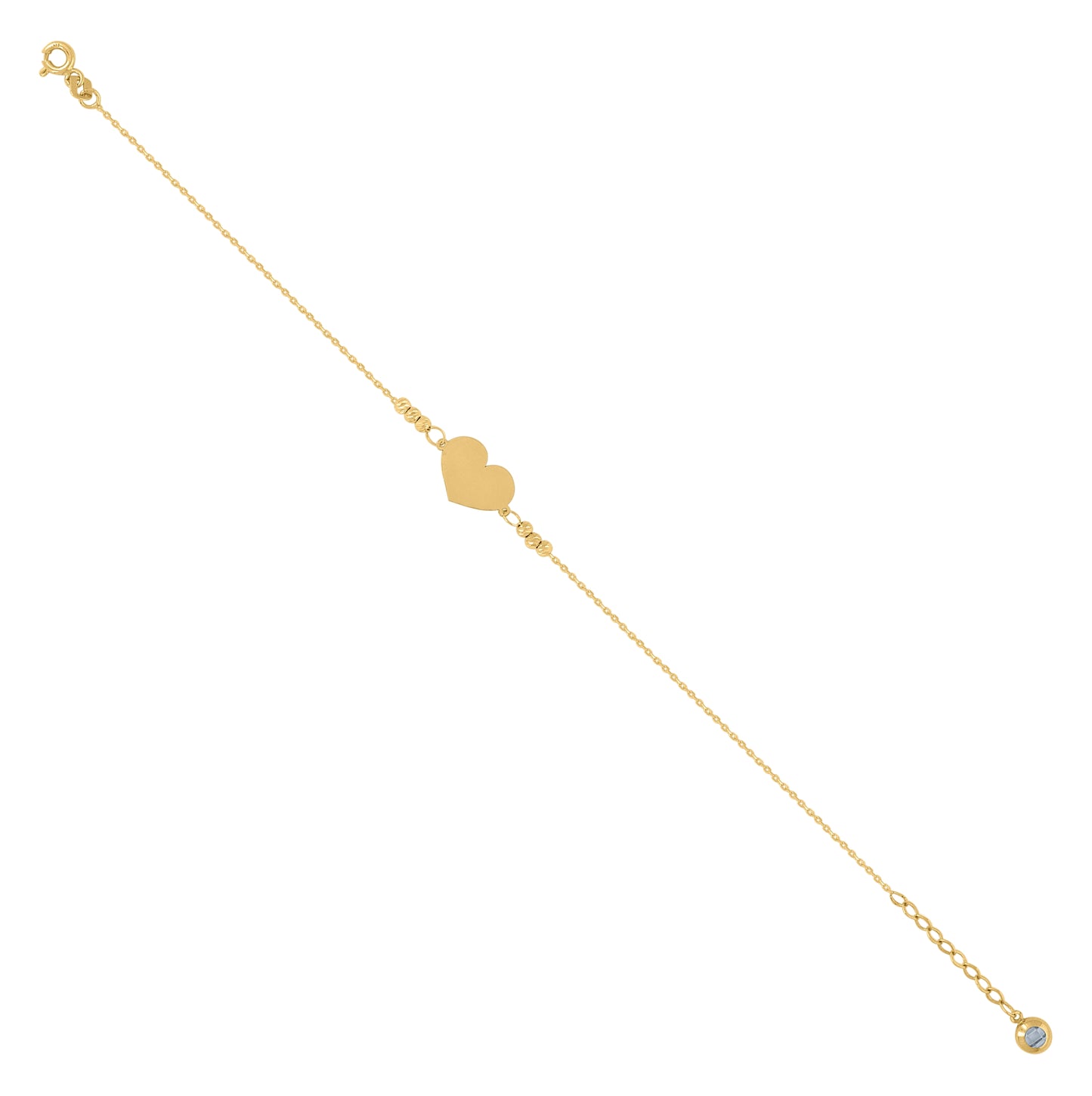 10K Yellow Gold Womens Cubic-Zirconia Heart Disc Beaded Charm 8" Bracelet