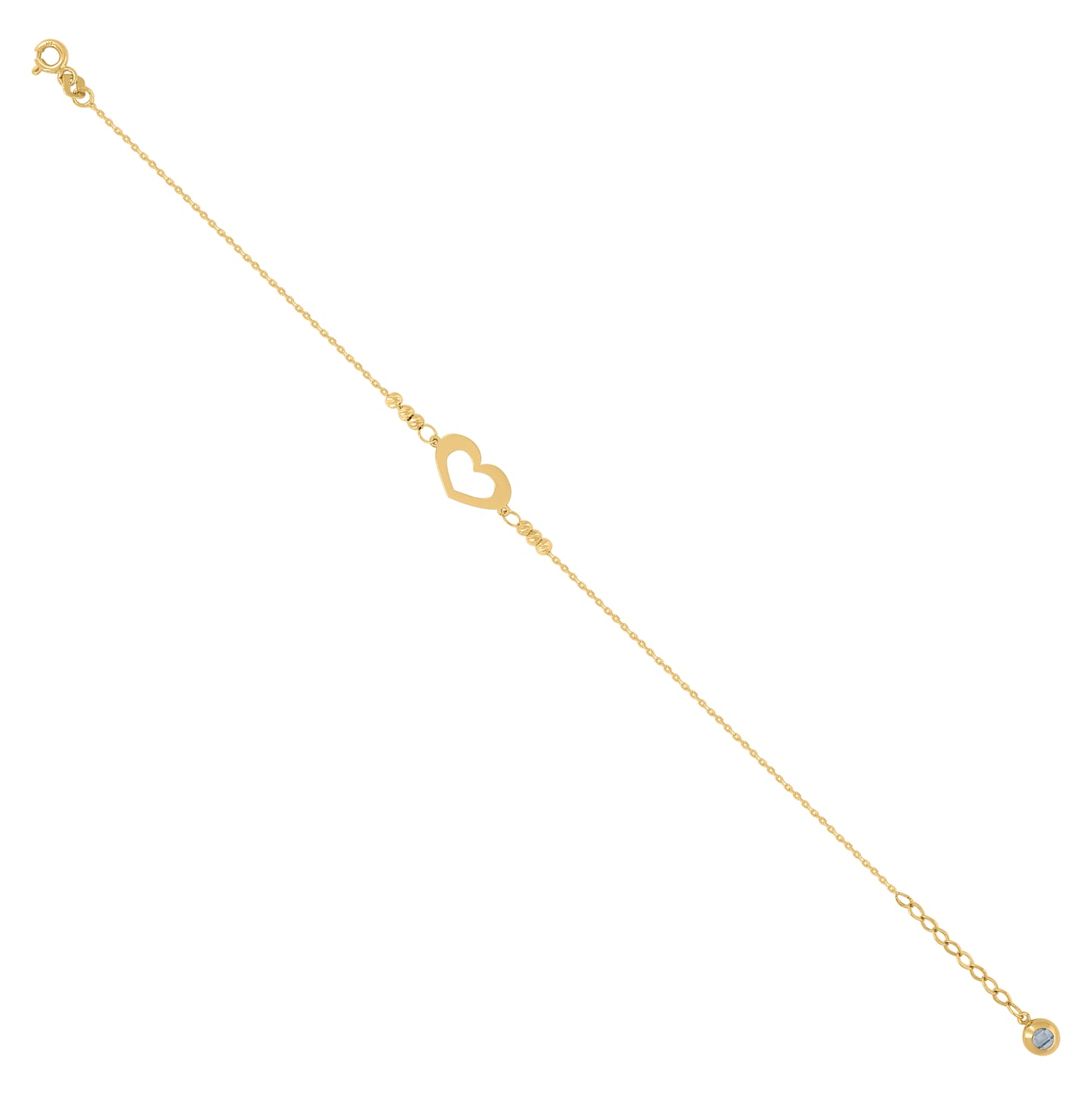 10K Yellow Gold Womens Cubic-Zirconia Heart Beaded Charm 8" Bracelet
