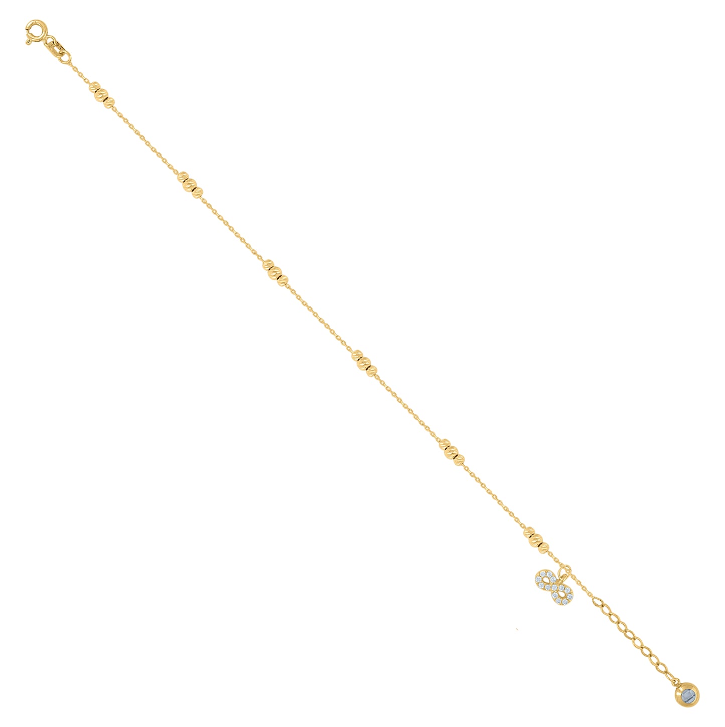 10K Yellow Gold Womens Cubic-Zirconia Love Symbol Infinity Beaded Charm 8" Bracelet