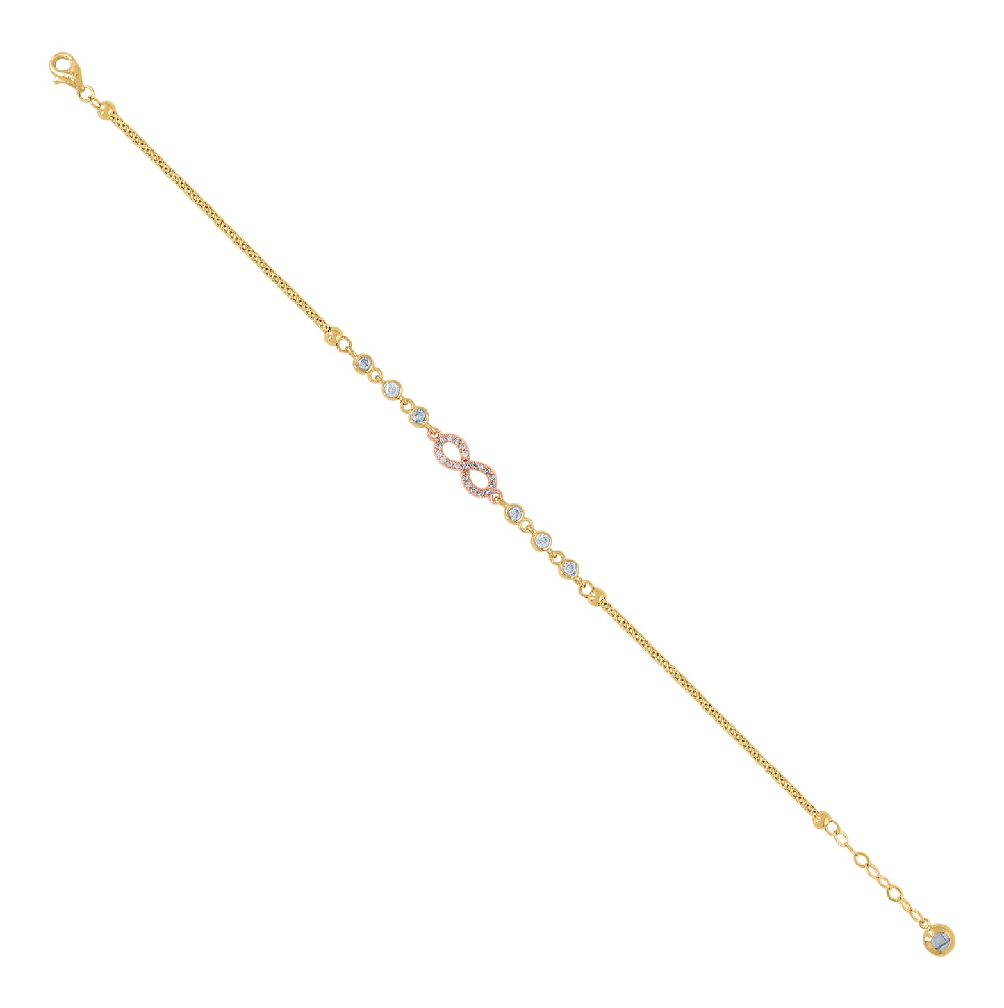 10K Two-Tone Gold Womens Cubic-Zirconia Infinity Charm Bracelet Size 8 Inches