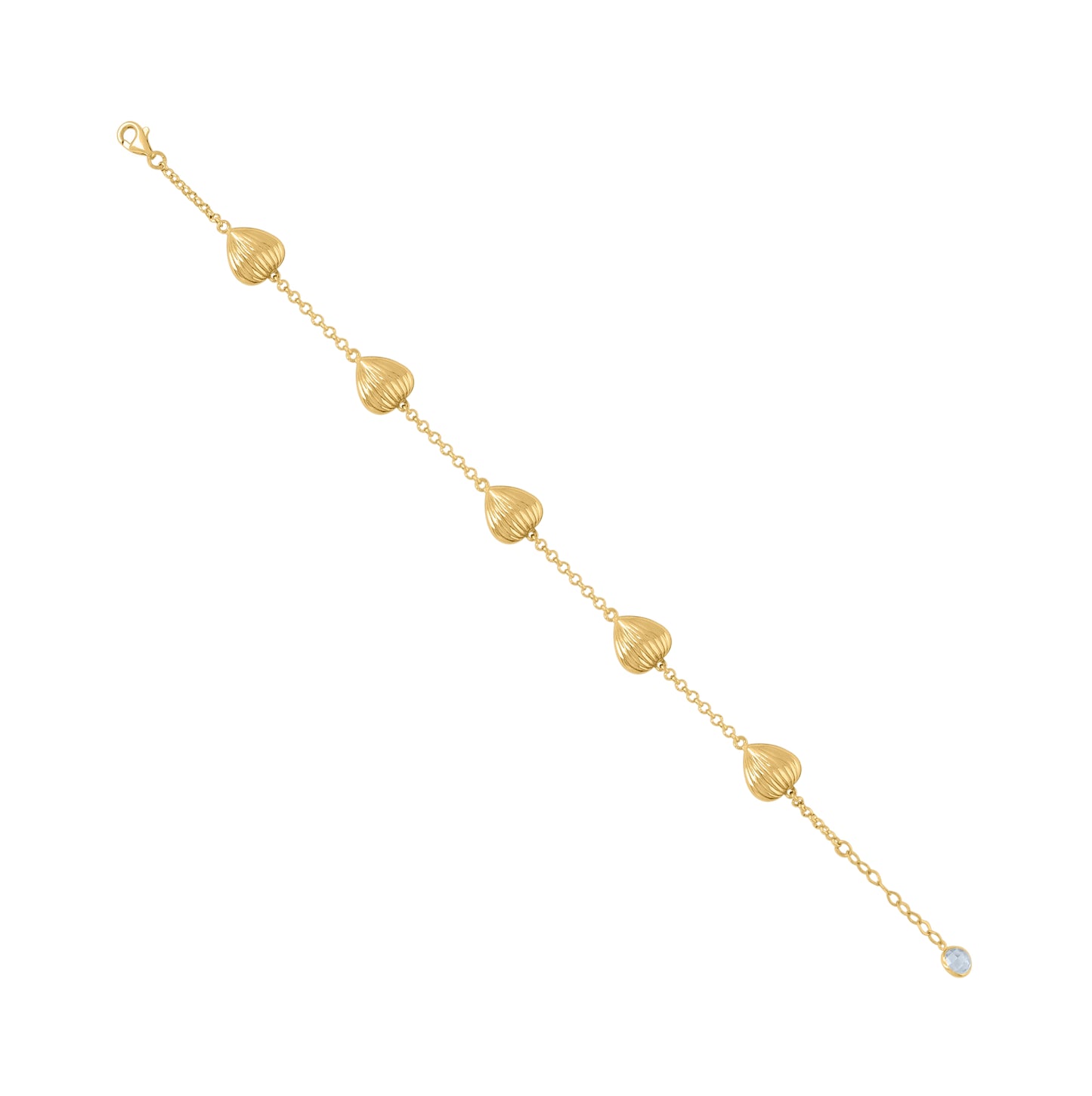 10K Yellow Gold Womens Cubic-Zirconia Heart Link Charm 8" Bracelet