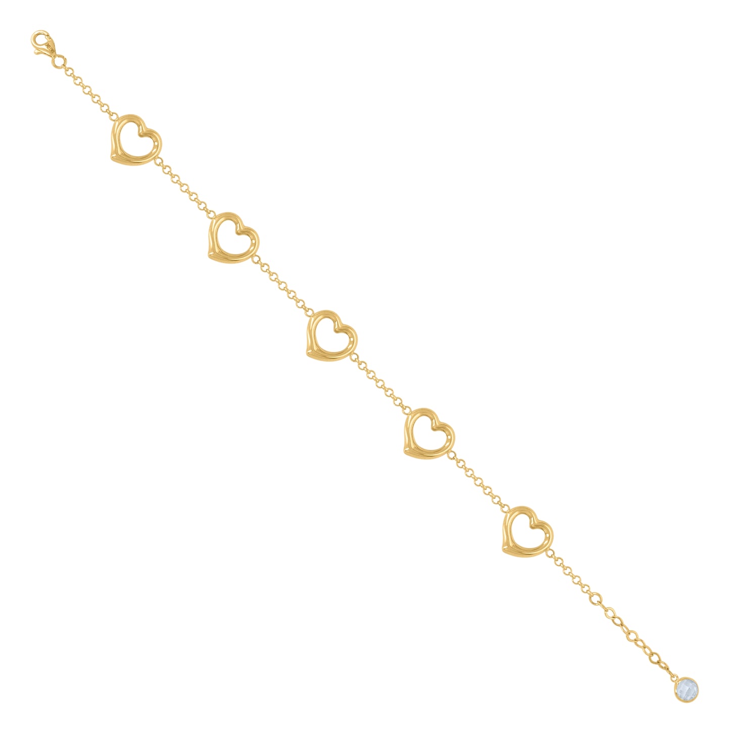 10K Yellow Gold Womens Cubic-Zirconia Heart Link Charm 8" Bracelet