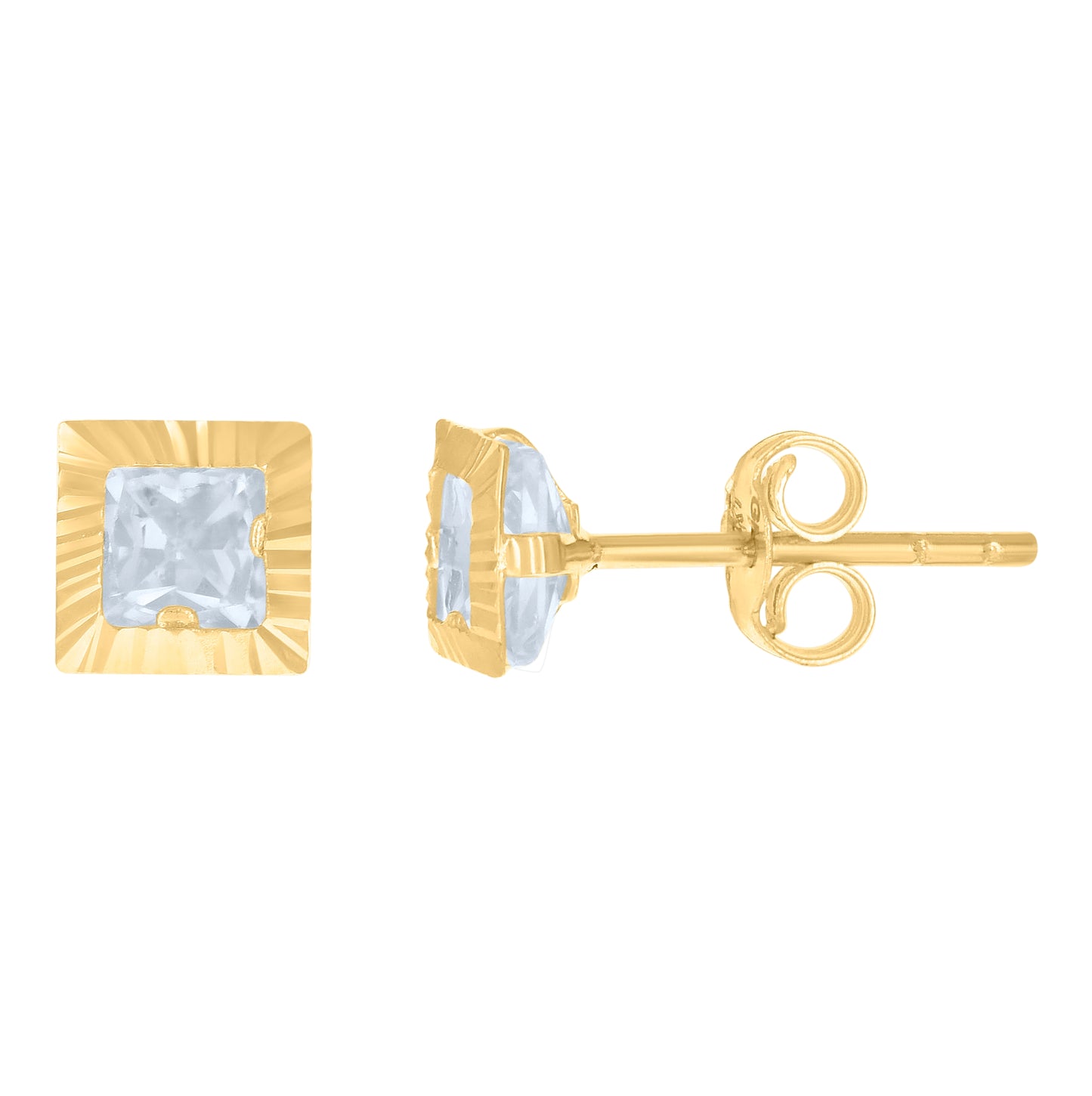 10K Yellow Gold Womens Princess-Cut Cubic-Zirconia Square Stud Earrings