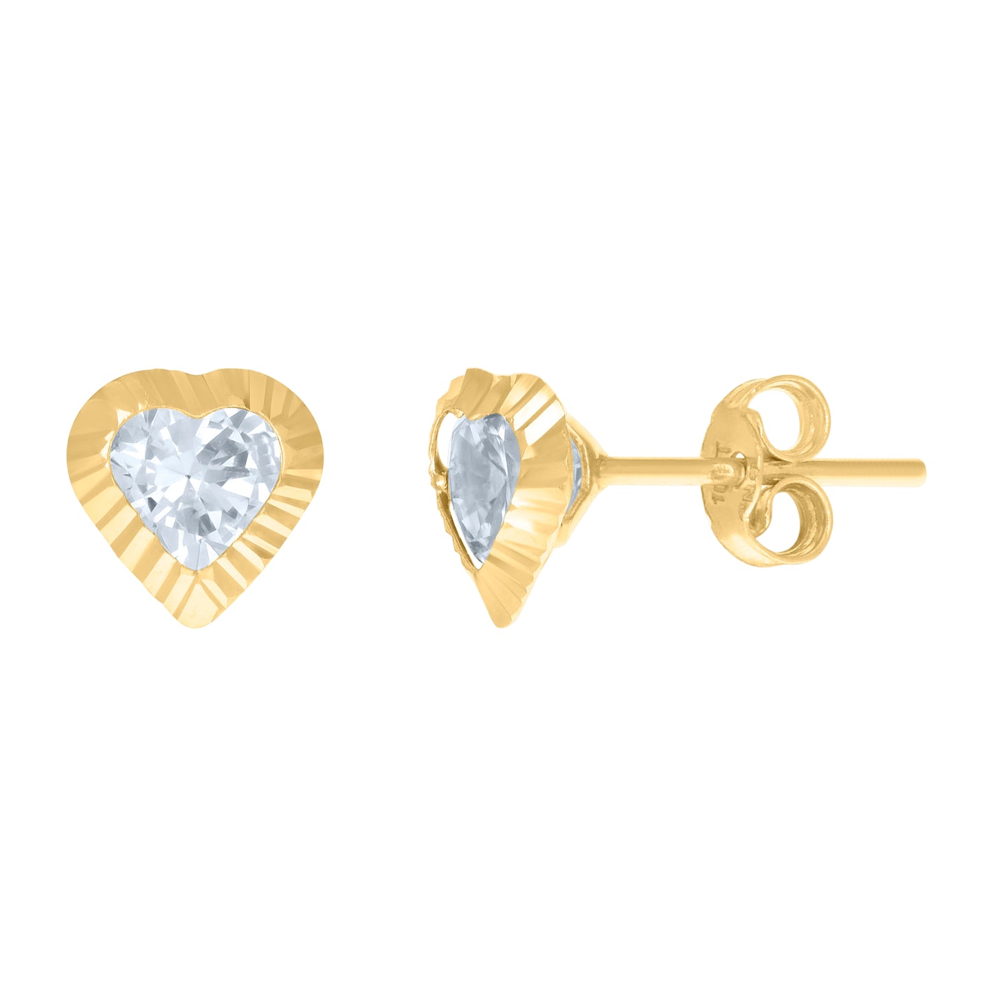 10K Yellow Gold Womens Heart Cubic-Zirconia Heart Stud Earrings