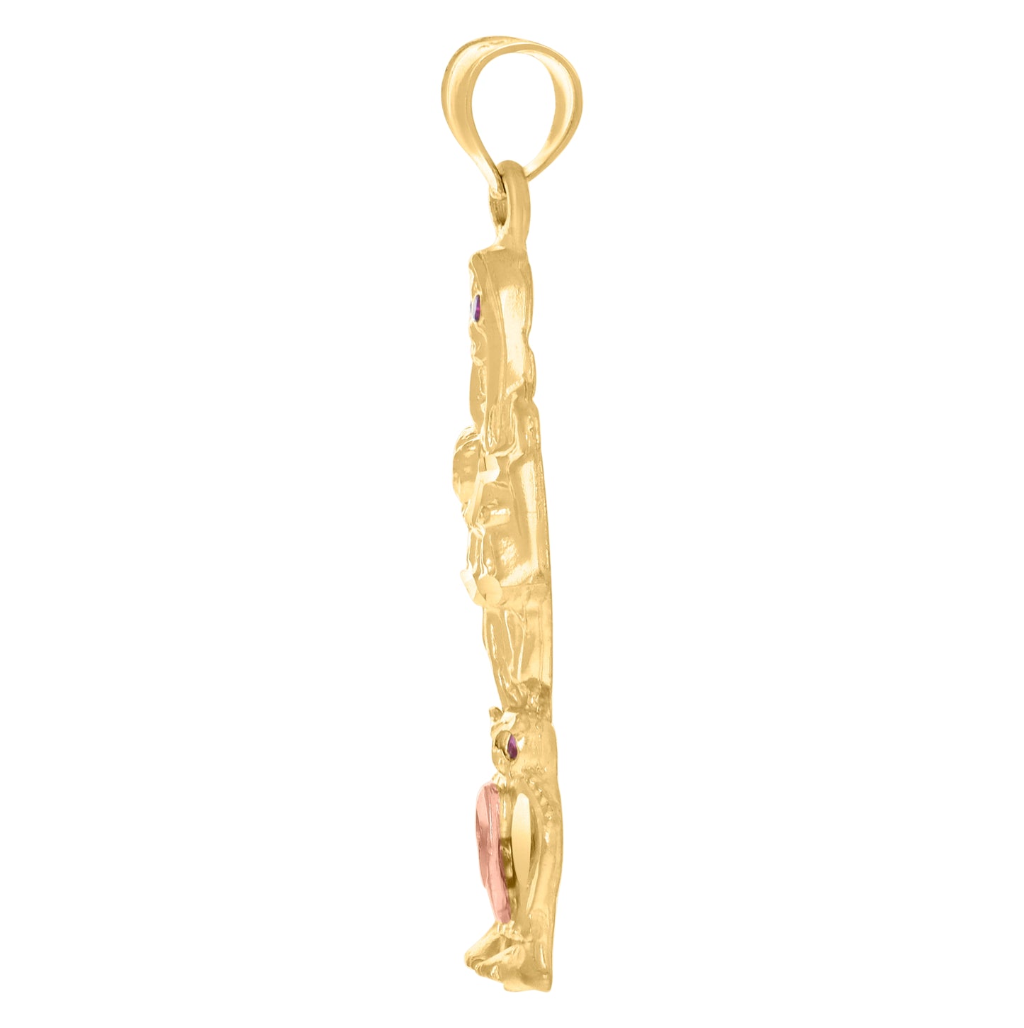 10K Two-Tone Gold Mens Purple Cubic-Zirconia Death Angel Grim Reaper Religious Charm Pendant