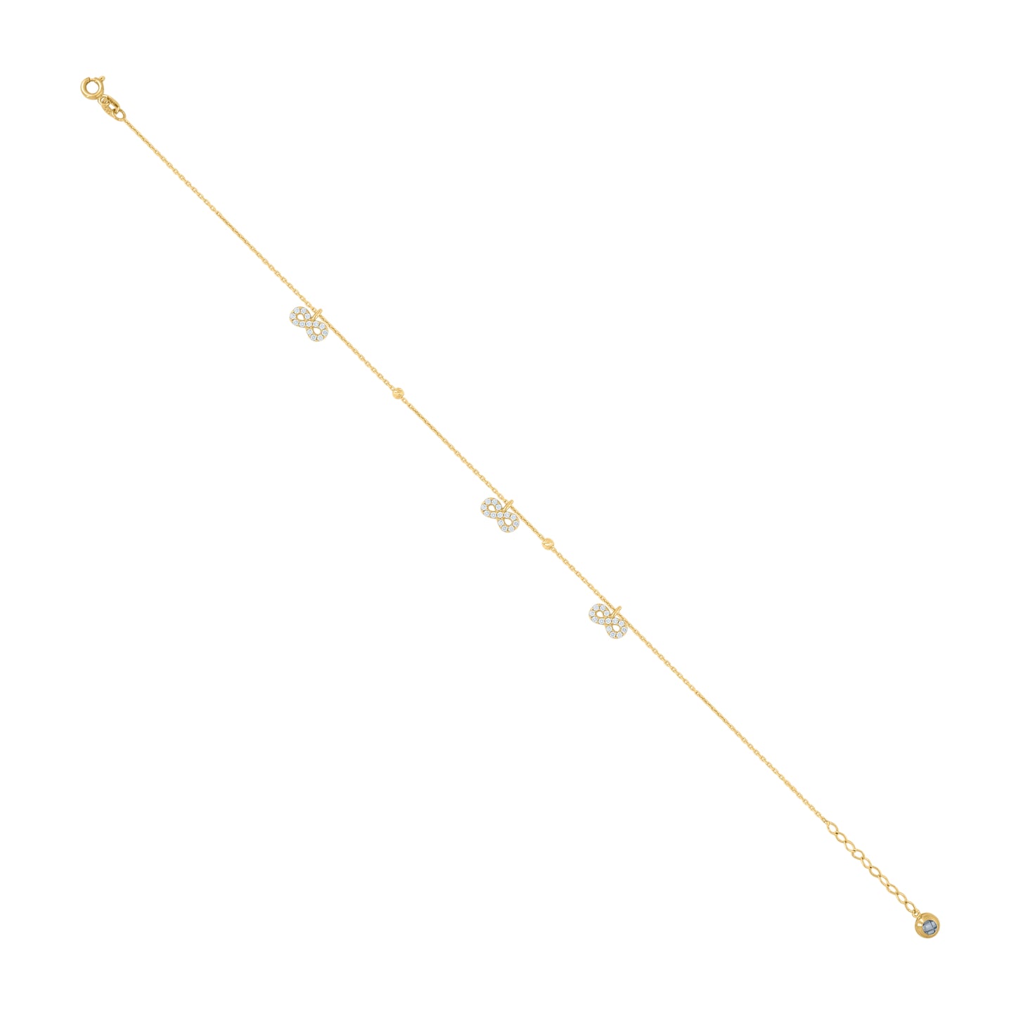 10K Yellow Gold Womens Cubic-Zirconia Beaded Infinity Charm Anklet Size 10 Inches