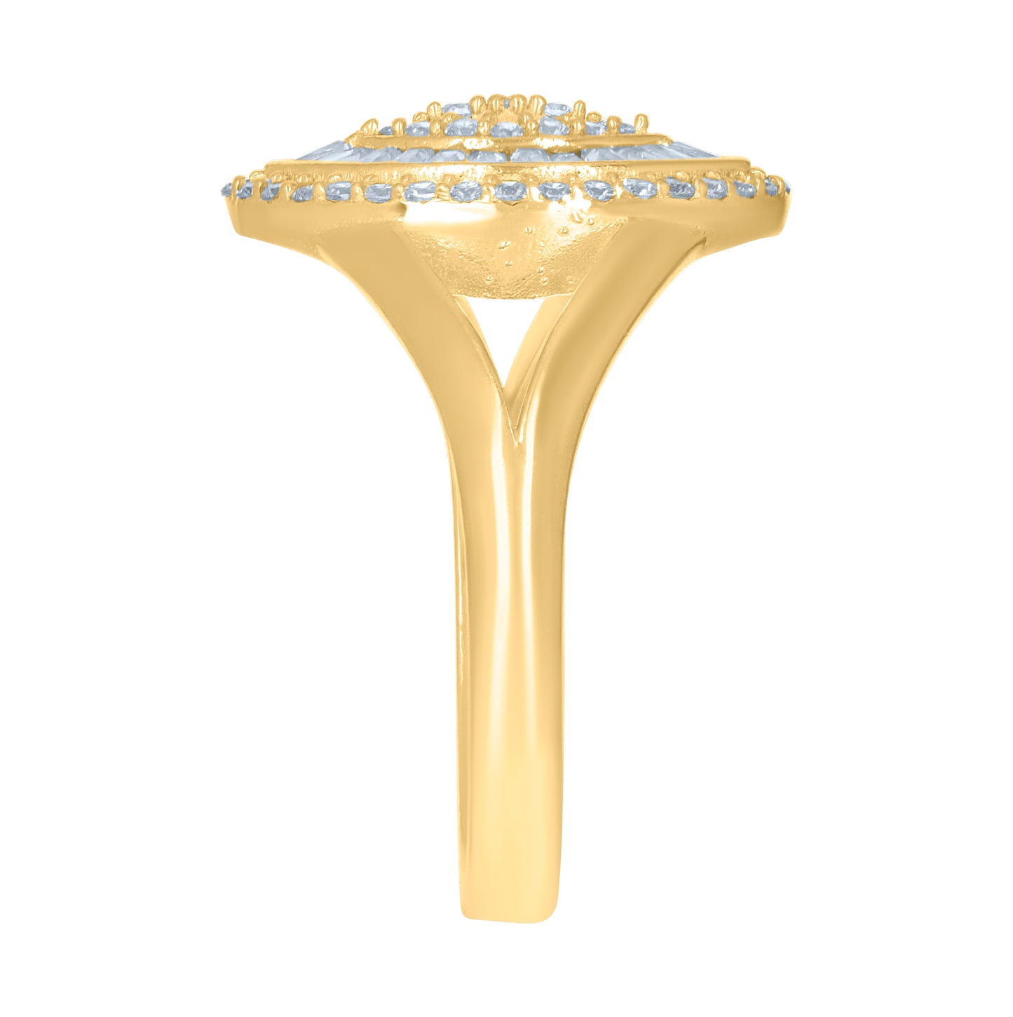 10K Yellow Gold Womens Baguette Round Cubic-Zirconia Marquise Head Fashion Ring