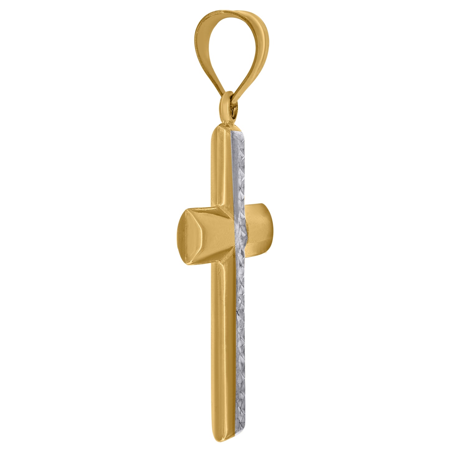 14K Two-tone Gold Mens Cross Religious Charm Pendant