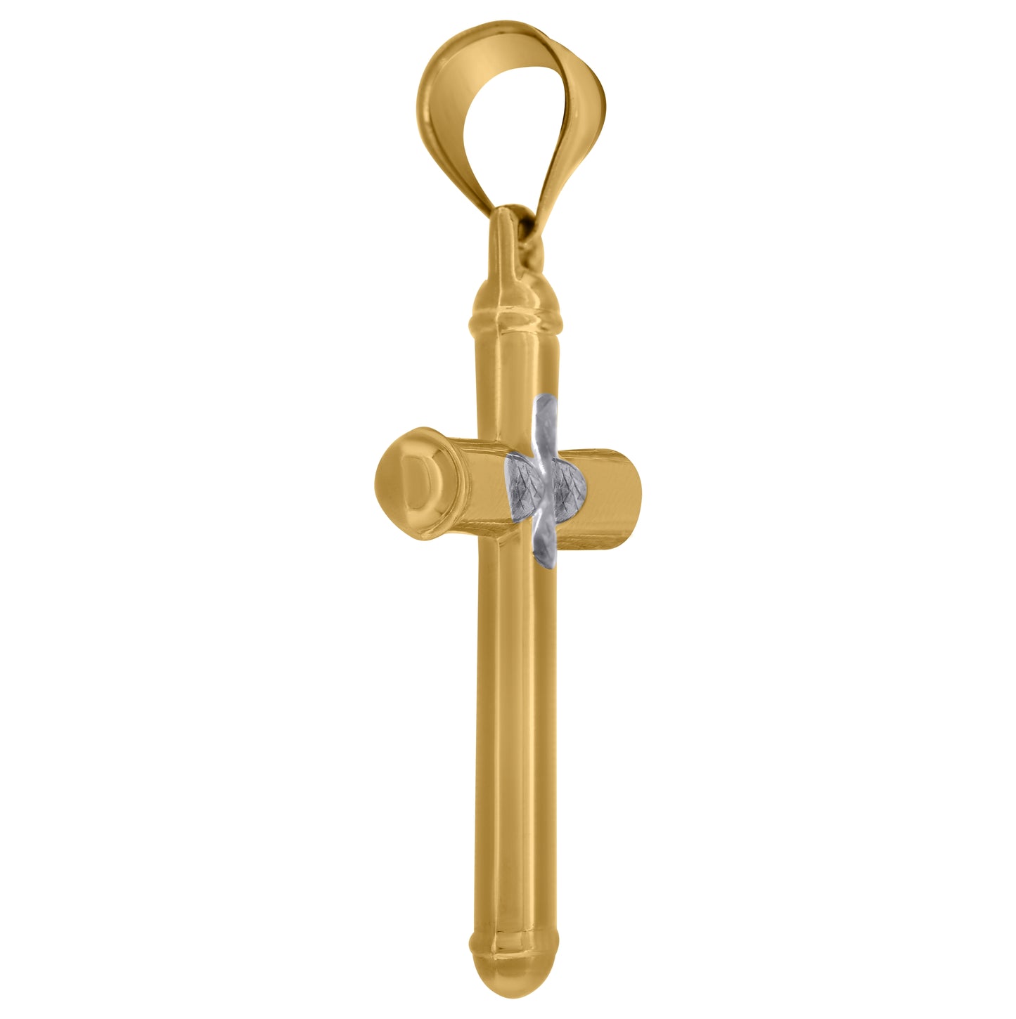 14K Two-tone Gold Mens Cross Religious Charm Pendant