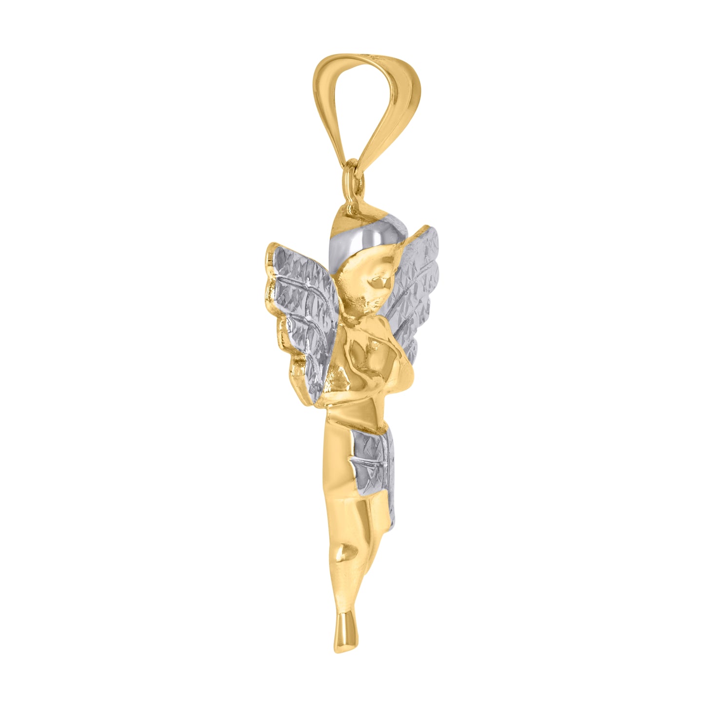 14K Two-tone Gold Mens Angel Religious Charm Pendant