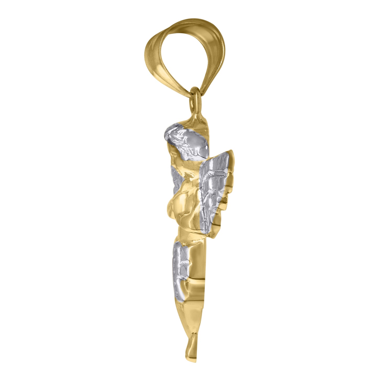 14K Two-tone Gold Mens Angel Religious Charm Pendant