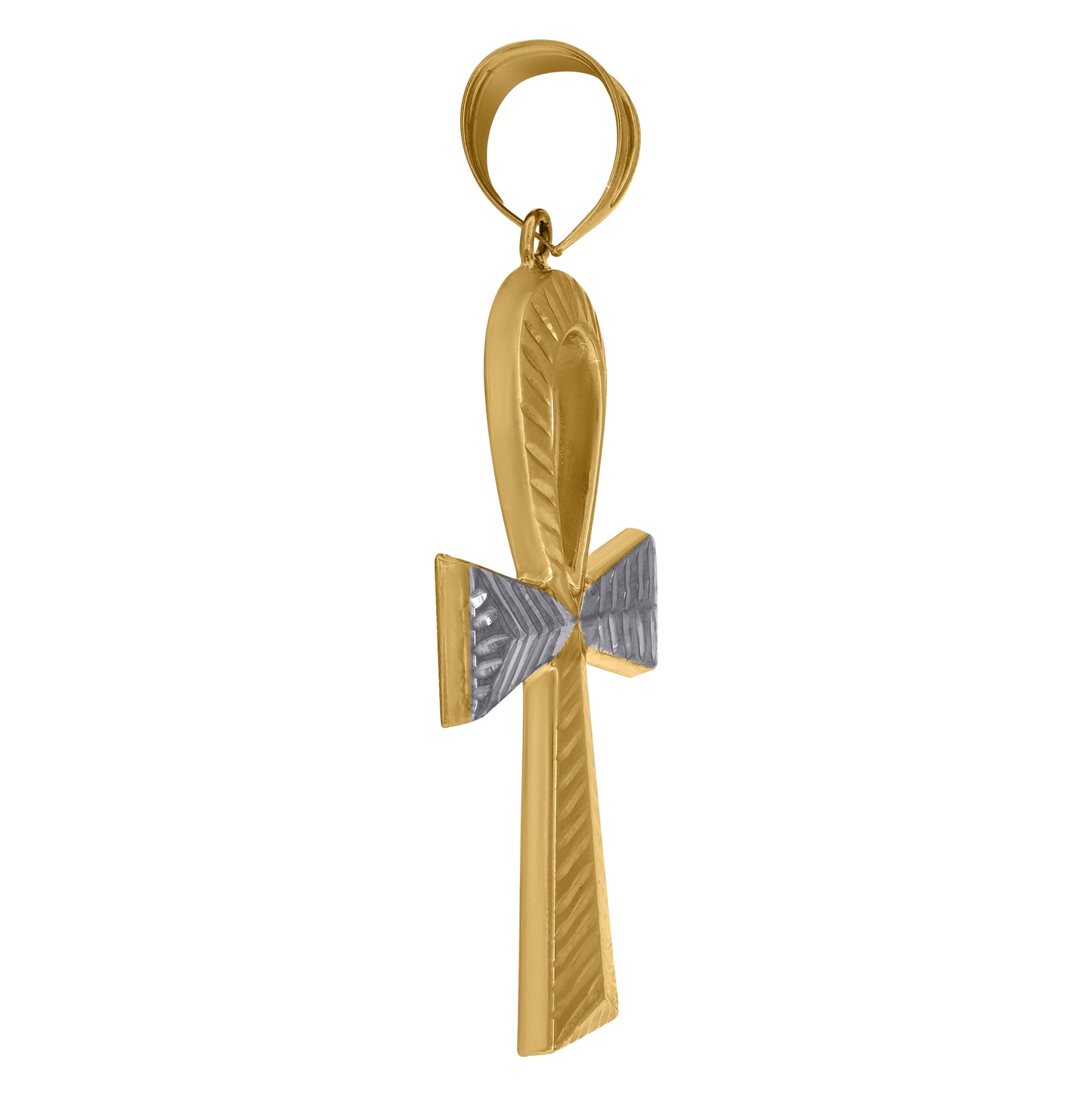 14K Two-tone Gold Mens Egyptian Ankh Cross Religious Charm Pendant