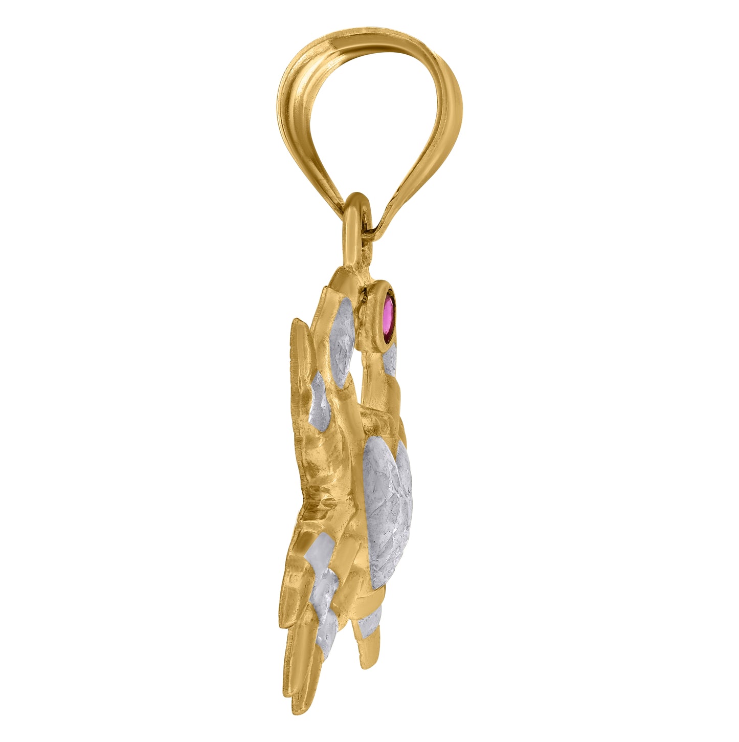 14K Two-tone Gold Mens Purple Cubic-Zirconia Crab Ocean Charm Pendant