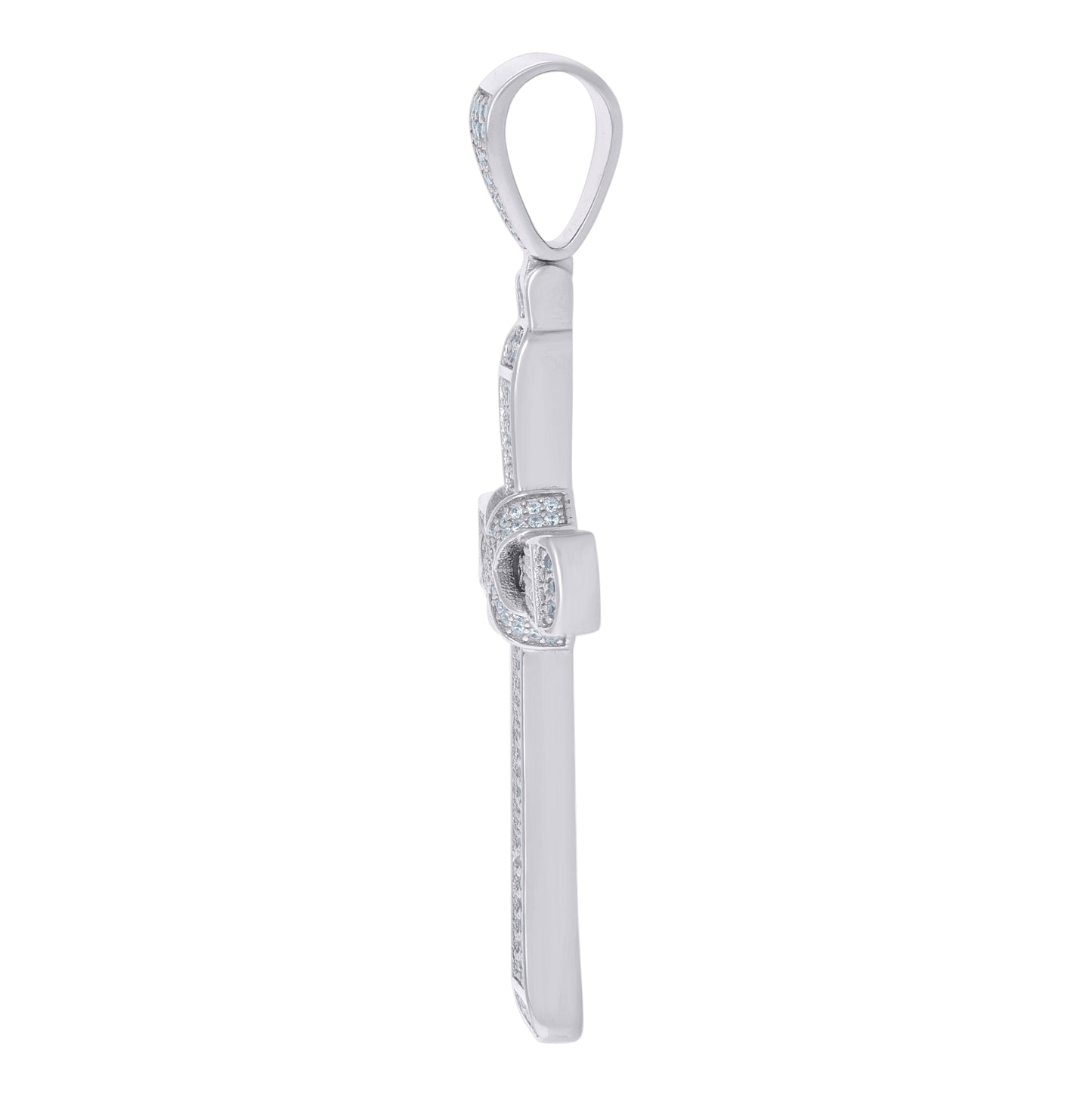 Sterling Silver Mens Cubic-Zirconia Cross Religious Charm Pendant