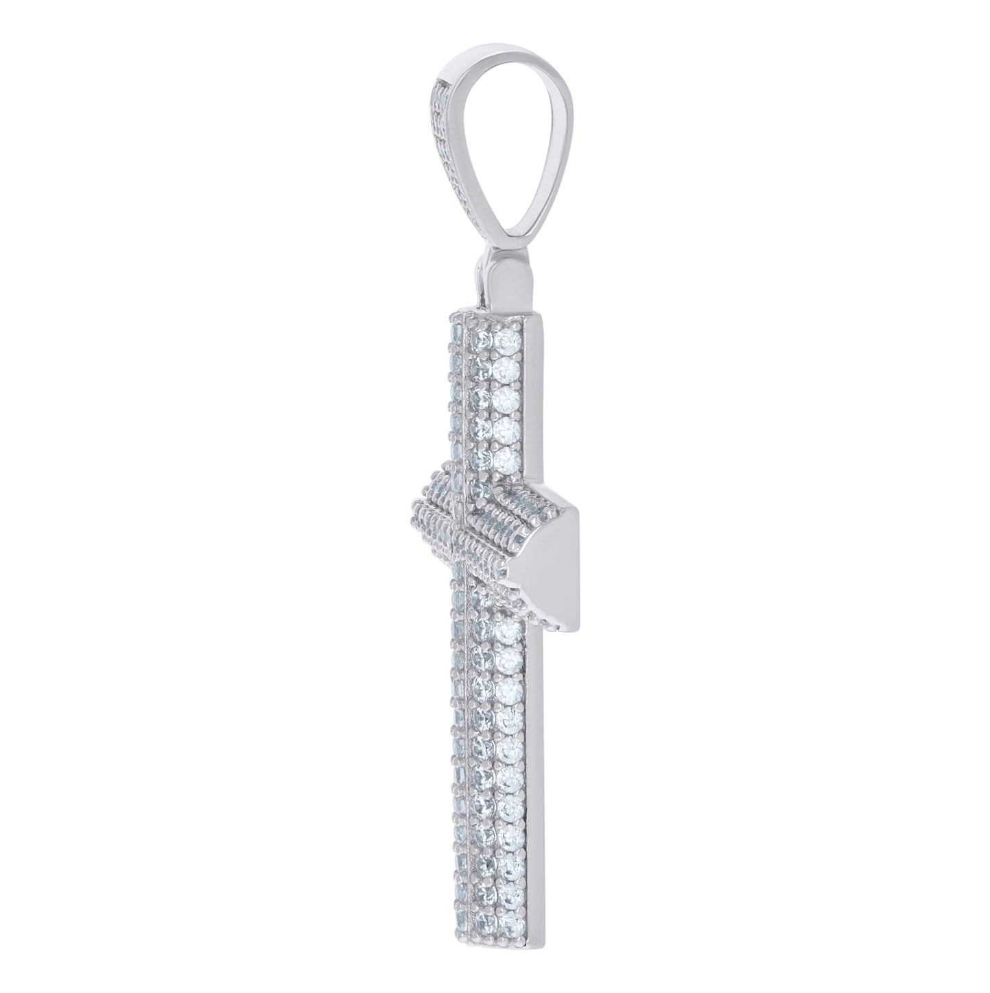 Sterling Silver Mens Cubic-Zirconia Cross Religious Charm Pendant