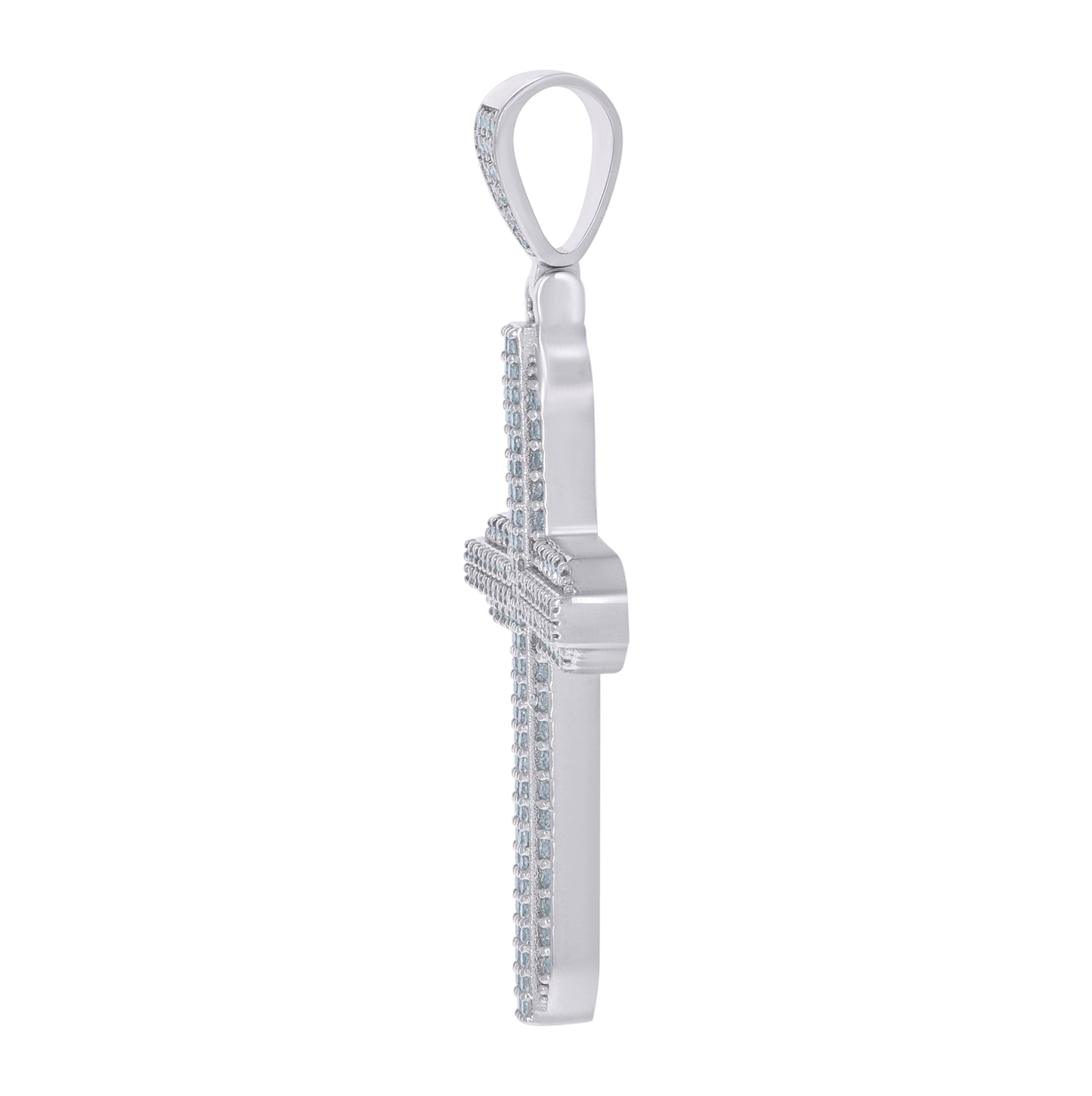 Sterling Silver Mens Cubic-Zirconia Cross Religious Charm Pendant