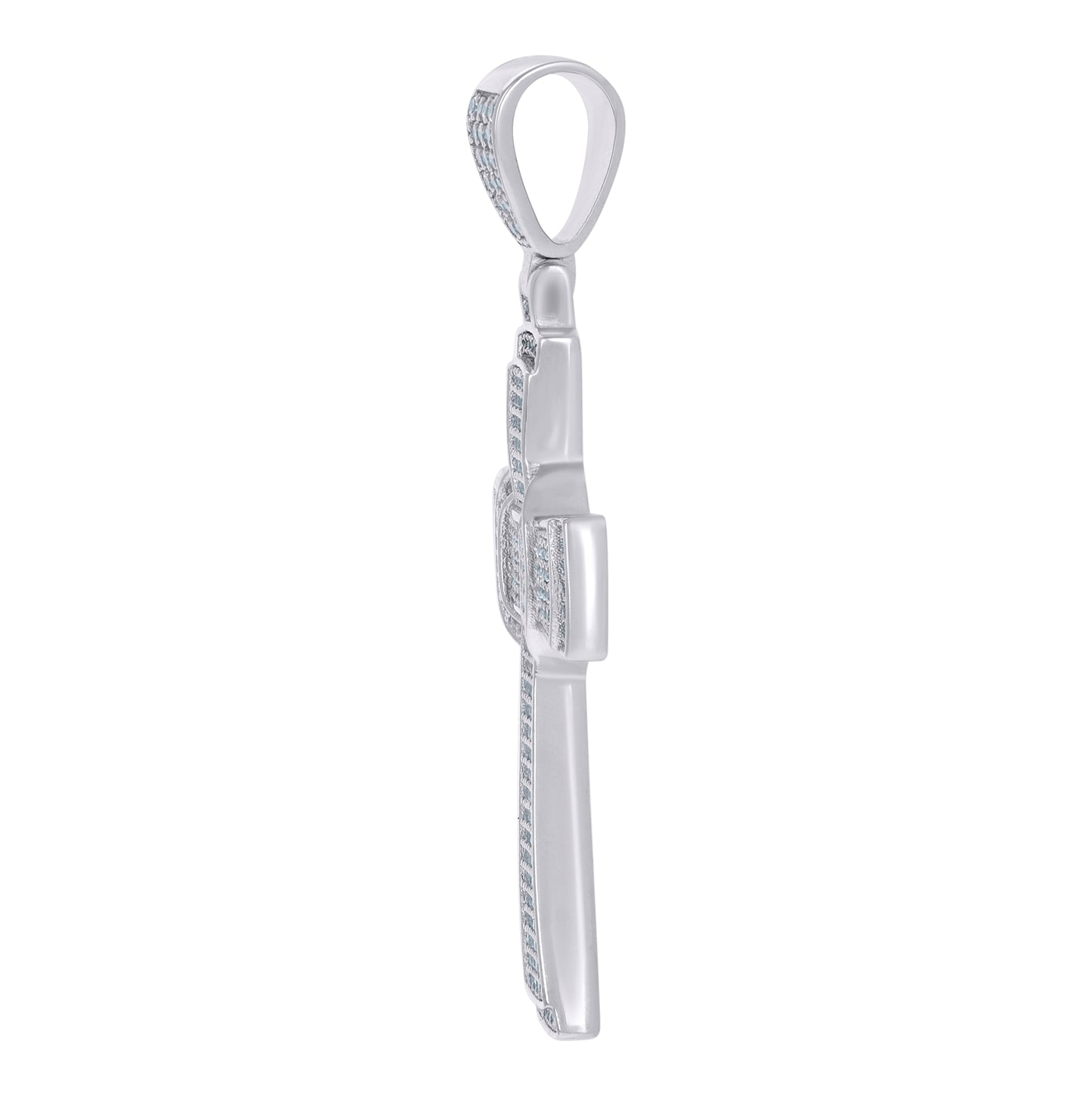 Sterling Silver Mens Cubic-Zirconia Cross Religious Charm Pendant