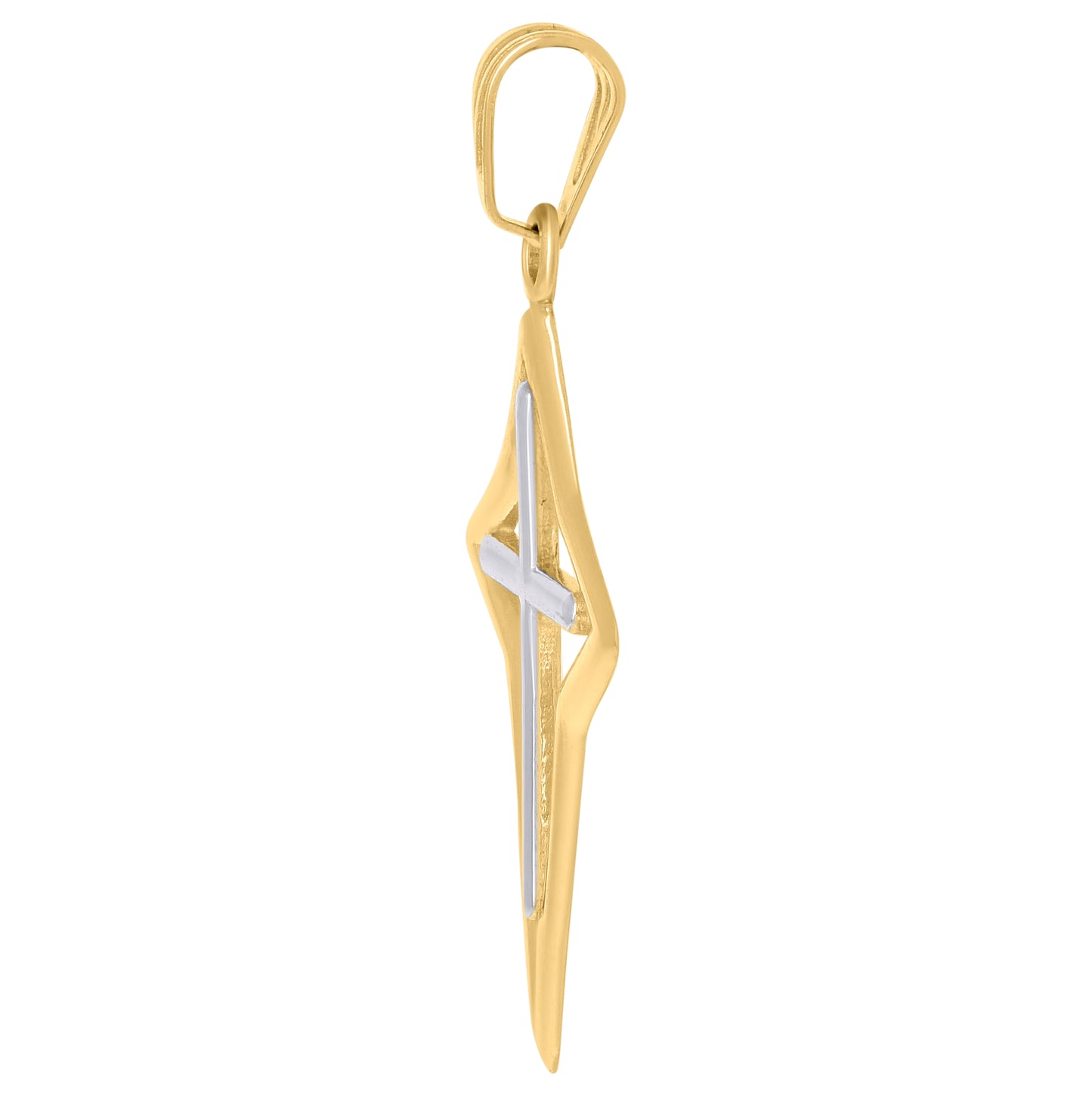 14K Two-tone Gold Mens Cross Religious Charm Pendant