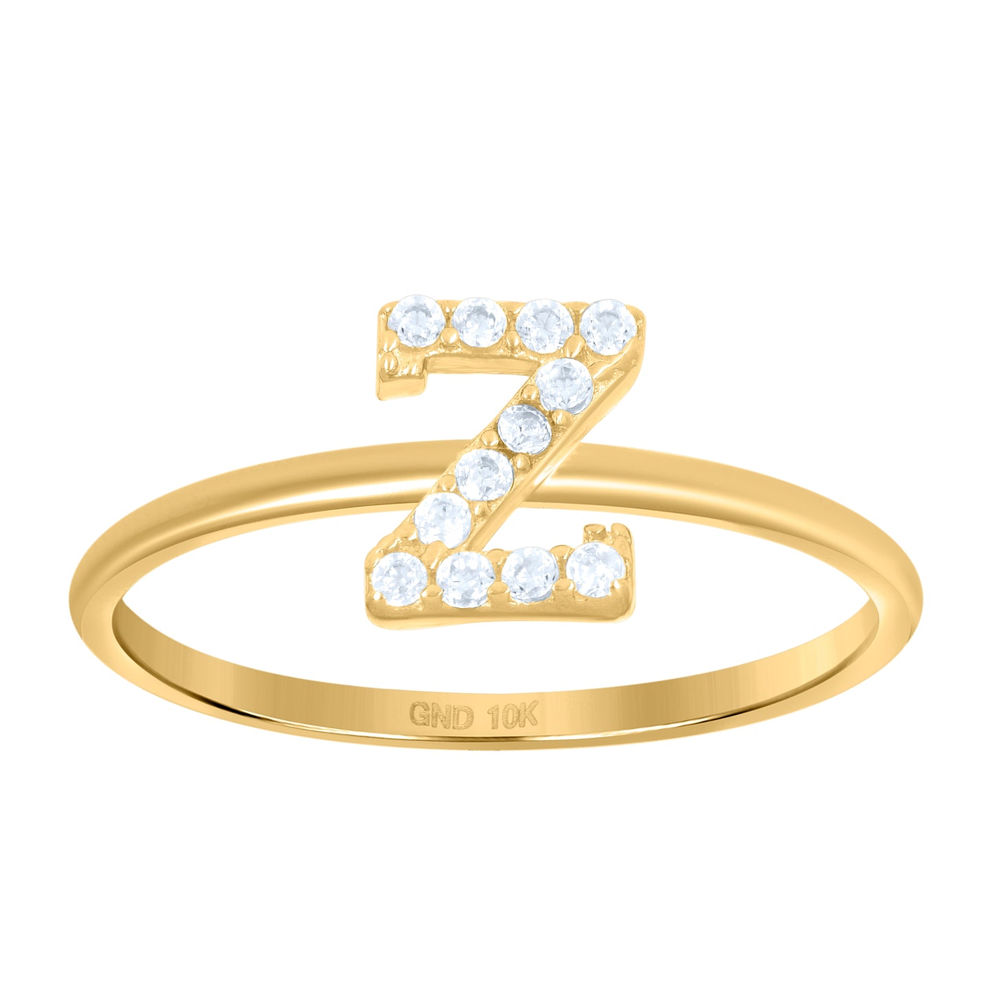 10K Yellow Gold Womens Cubic Zirconia Initial Alphabet Bridal Anniversary Engagement Wedding Ring