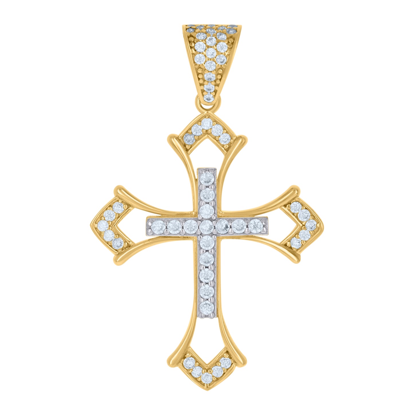 10K Two-tone Gold Mens Cubic-Zirconia Cross Religious Charm Pendant
