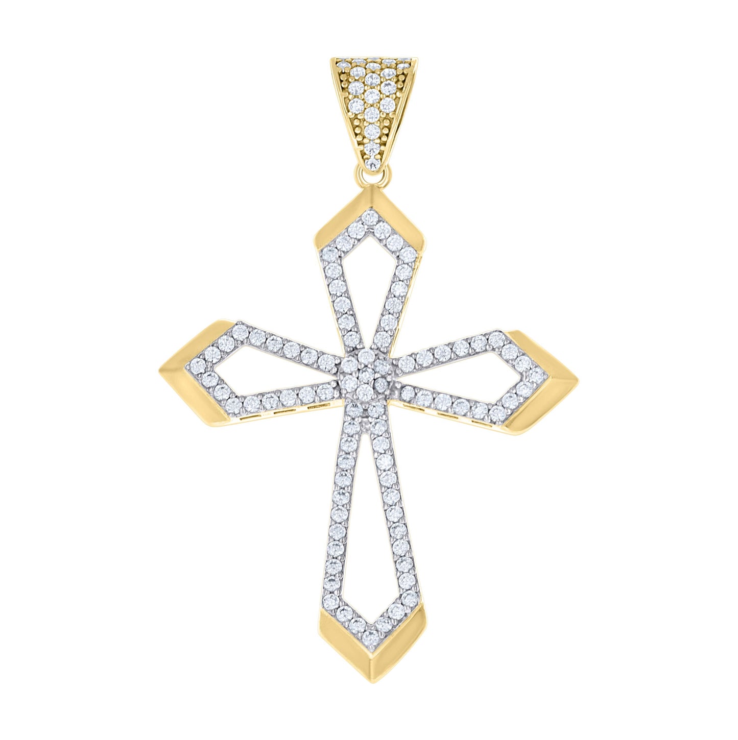 10K Two-tone Gold Mens Cubic-Zirconia Cross Religious Charm Pendant