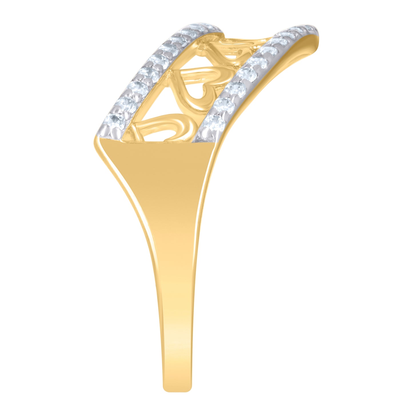 10K Two-tone Gold Womens Cubic-Zirconia Hearts Ring