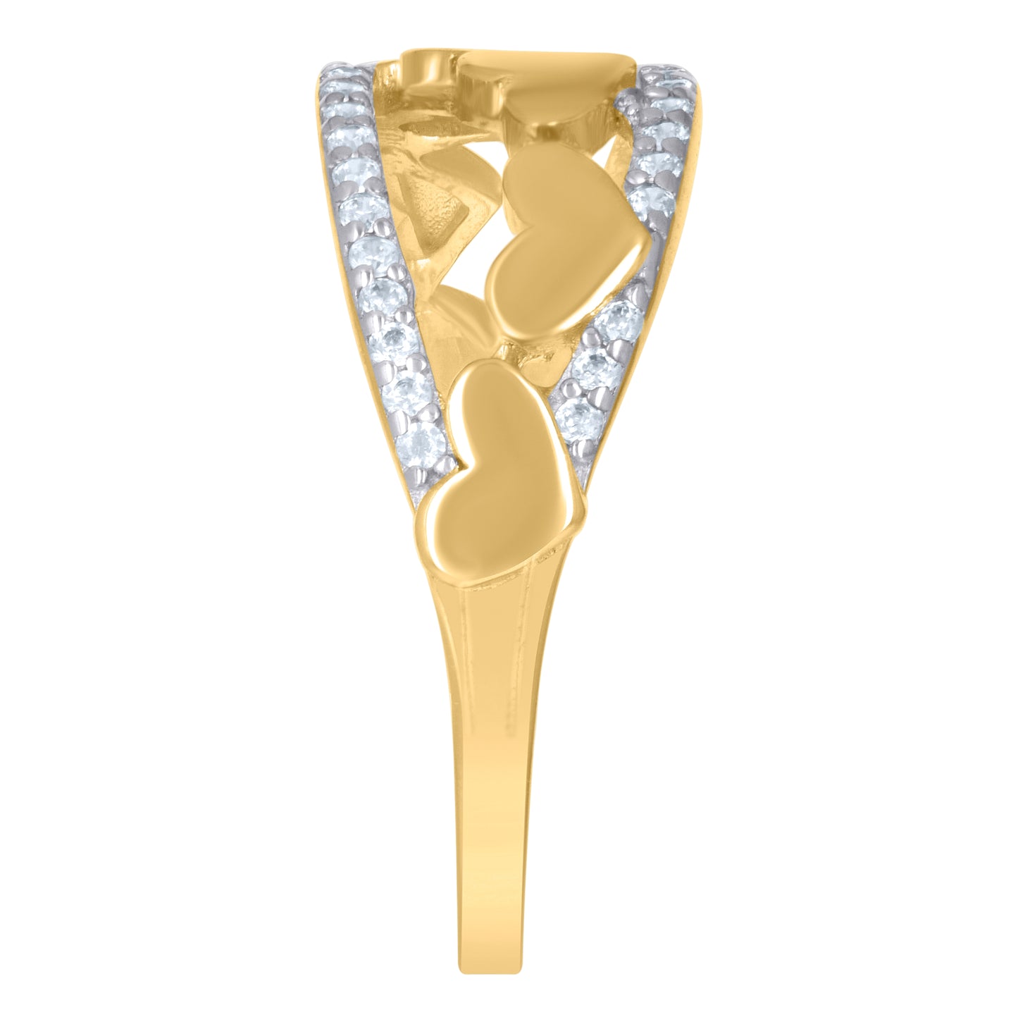 10K Two-tone Gold Womens Cubic-Zirconia Hearts Ring