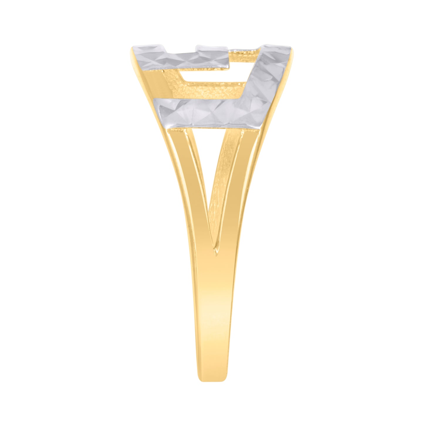 10K Two-tone Gold Womens Greek Key Fashion Ring