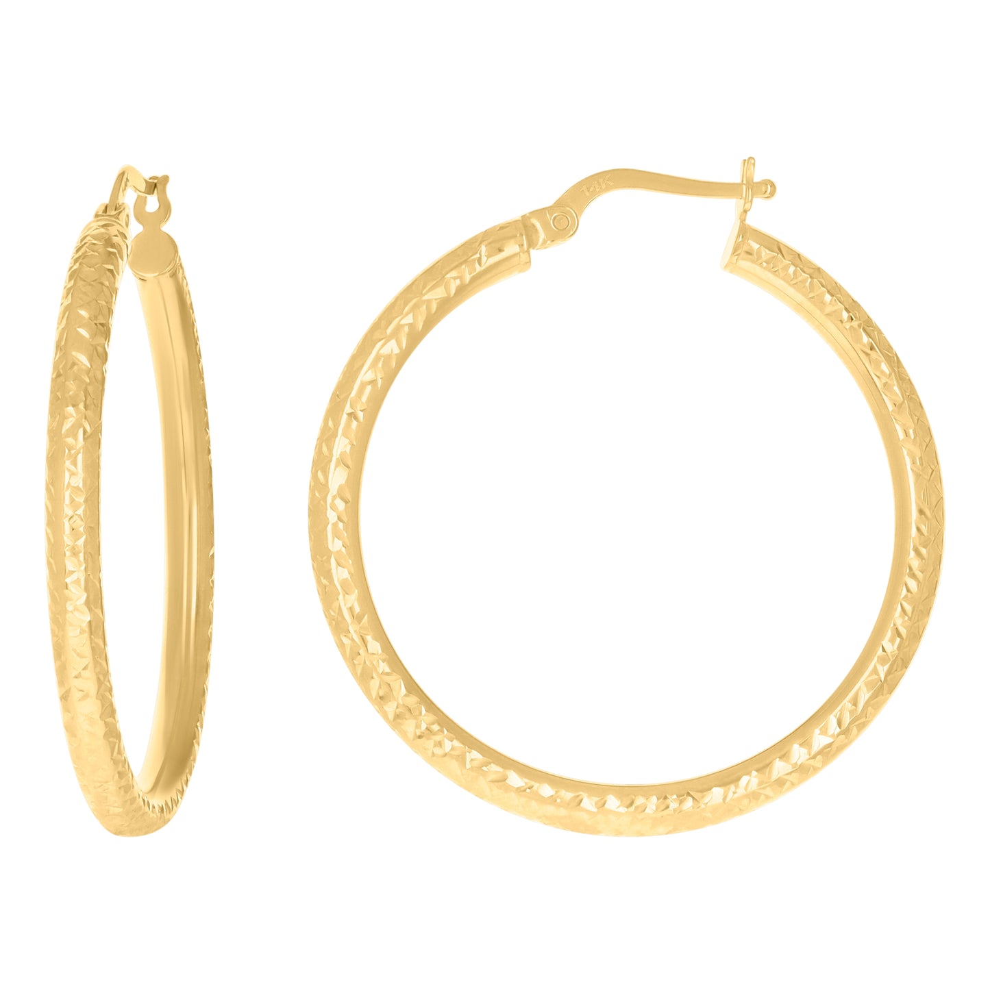14K Yellow Gold Womens Round Tube Hoop Earrings