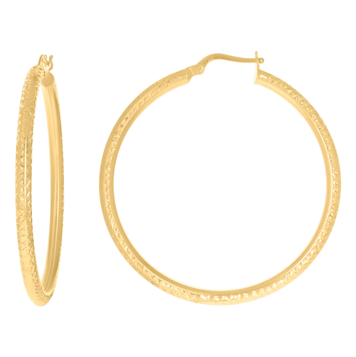 14K Yellow Gold Womens Round Tube Hoop Earrings