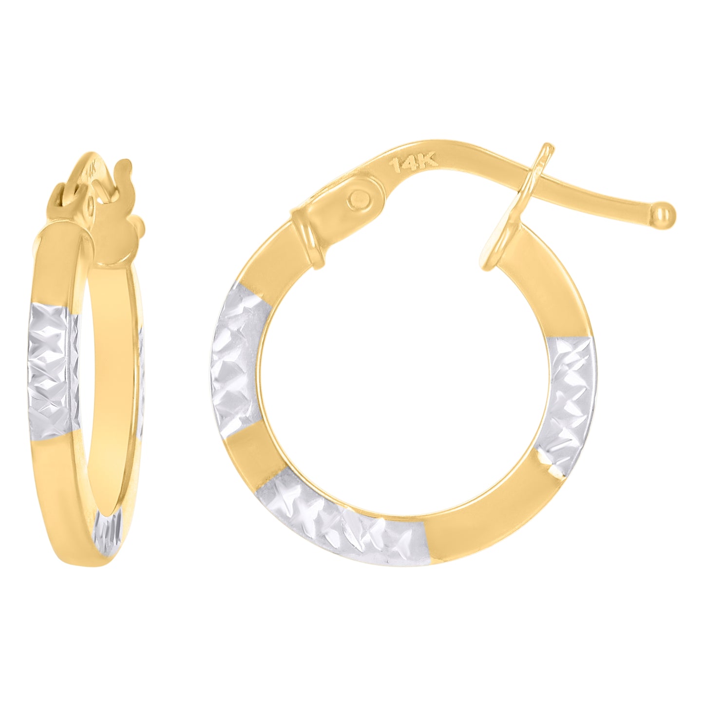 14K Two-tone Gold Womens Square Tube Hoop Earrings