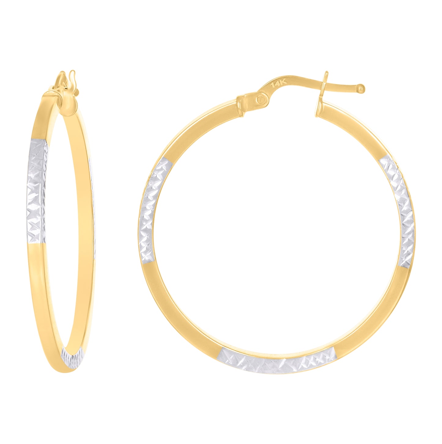 14K Two-tone Gold Womens Square Tube Hoop Earrings