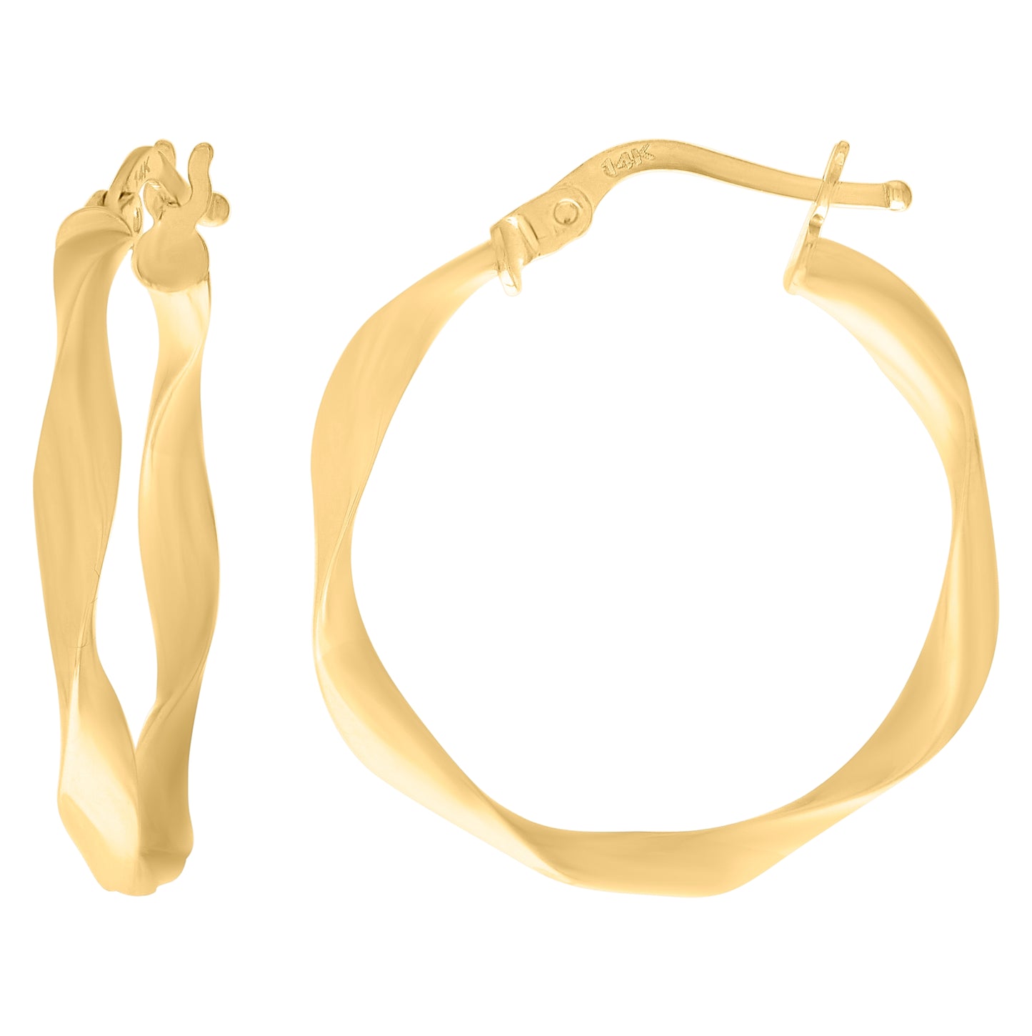 14K Yellow Gold Womens Twisted Hoop Earrings