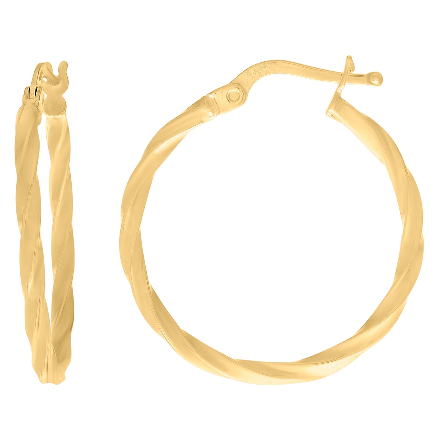 14K Yellow Gold Womens Twisted Hoop Earrings