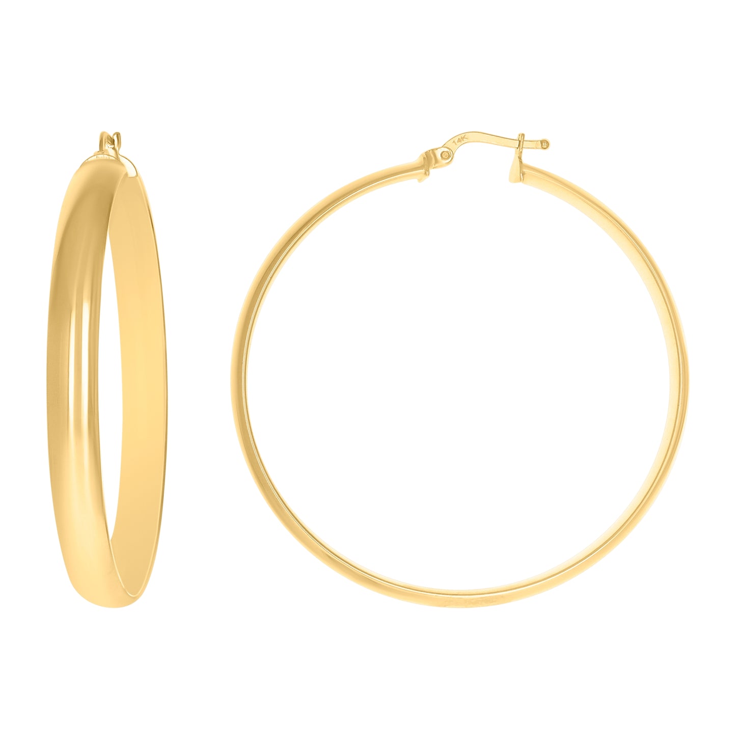 14K Yellow Gold Womens Half Round Tube Hoop Earrings