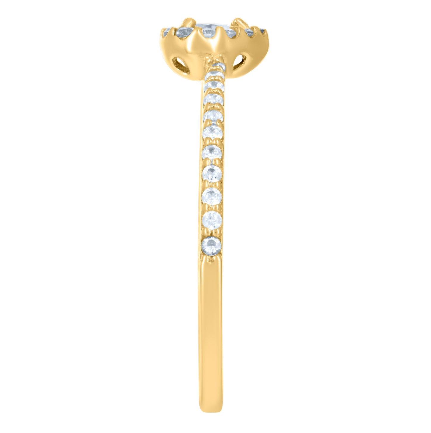 10K Yellow Gold Womens Heart Round Cubic-Zirconia Heart Engagement Ring