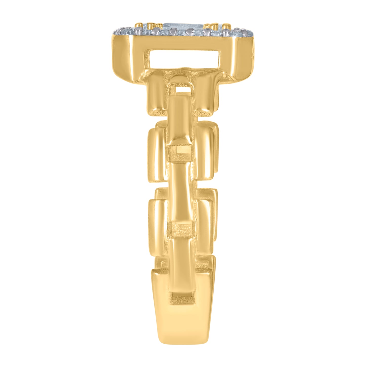 14K Two-tone Gold Mens Baguette Round Cubic-Zirconia Fashion Ring