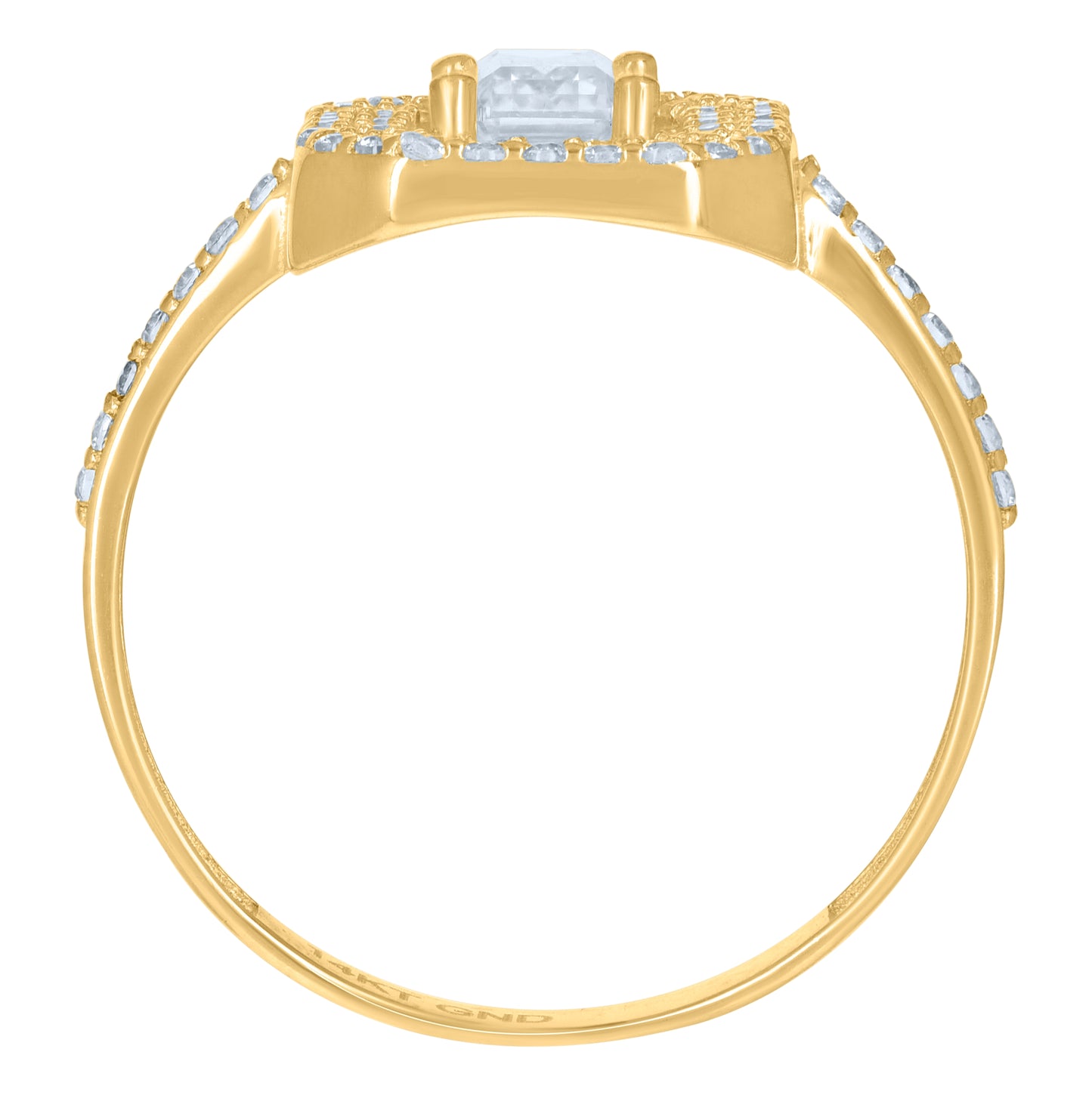 14K Two-tone Gold Womens Emerald-Cut Round Cubic-Zirconia Fashion Ring