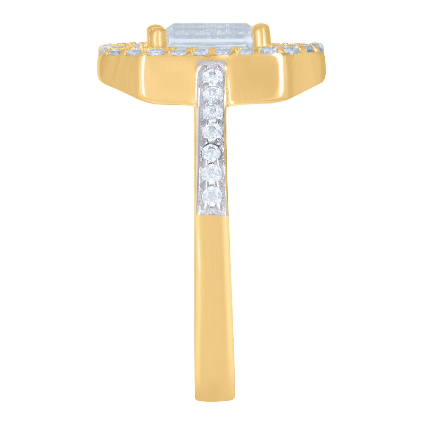 14K Two-tone Gold Womens Emerald-Cut Round Cubic-Zirconia Fashion Ring