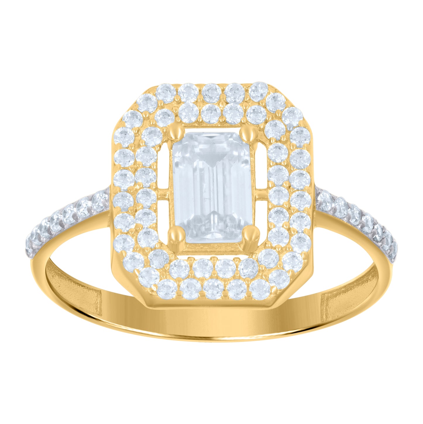 14K Two-tone Gold Womens Emerald-Cut Round Cubic-Zirconia Fashion Ring